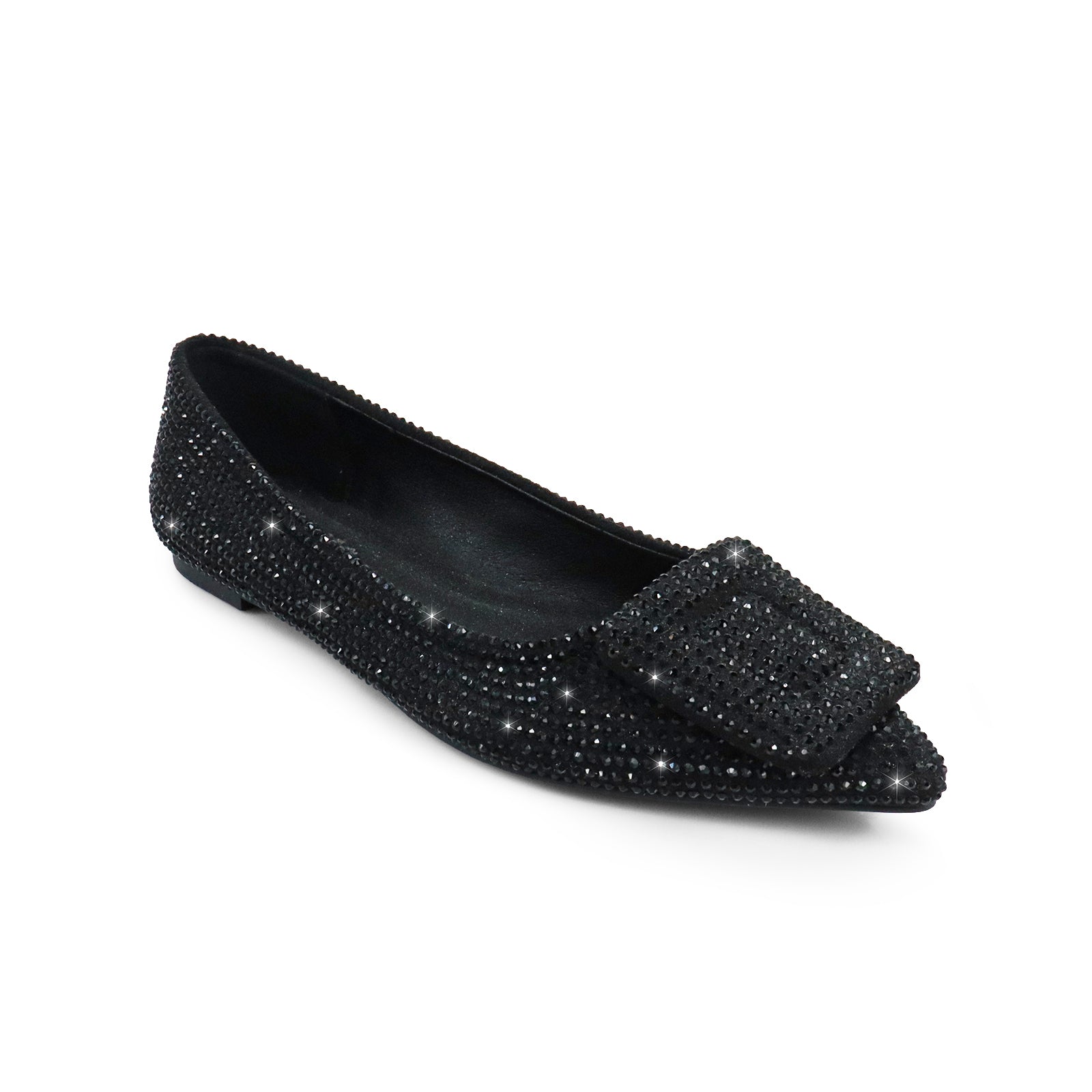 LIZ-2 POINTED TOE FLATW/RHINESTONE BUCKLE BLACK