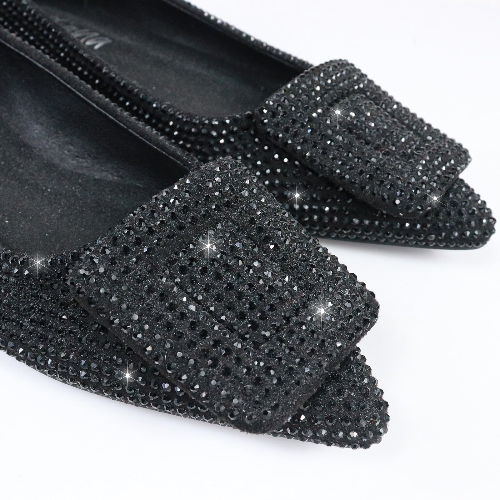 LIZ-2 POINTED TOE FLATW/RHINESTONE BUCKLE BLACK