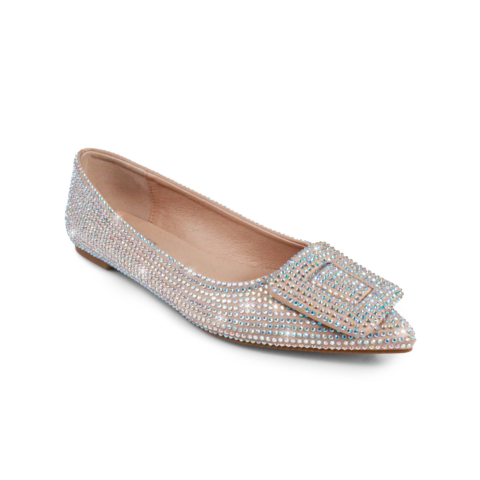 LIZ-2 POINTED TOE FLATW/RHINESTONE BUCKLE CHAMPAGNE