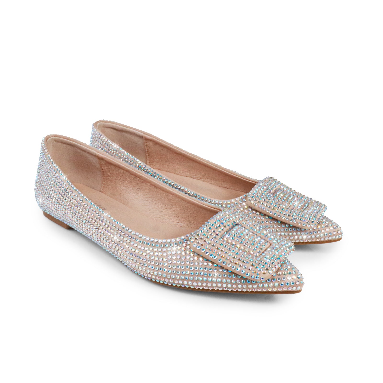 LIZ-2 POINTED TOE FLATW/RHINESTONE BUCKLE CHAMPAGNE