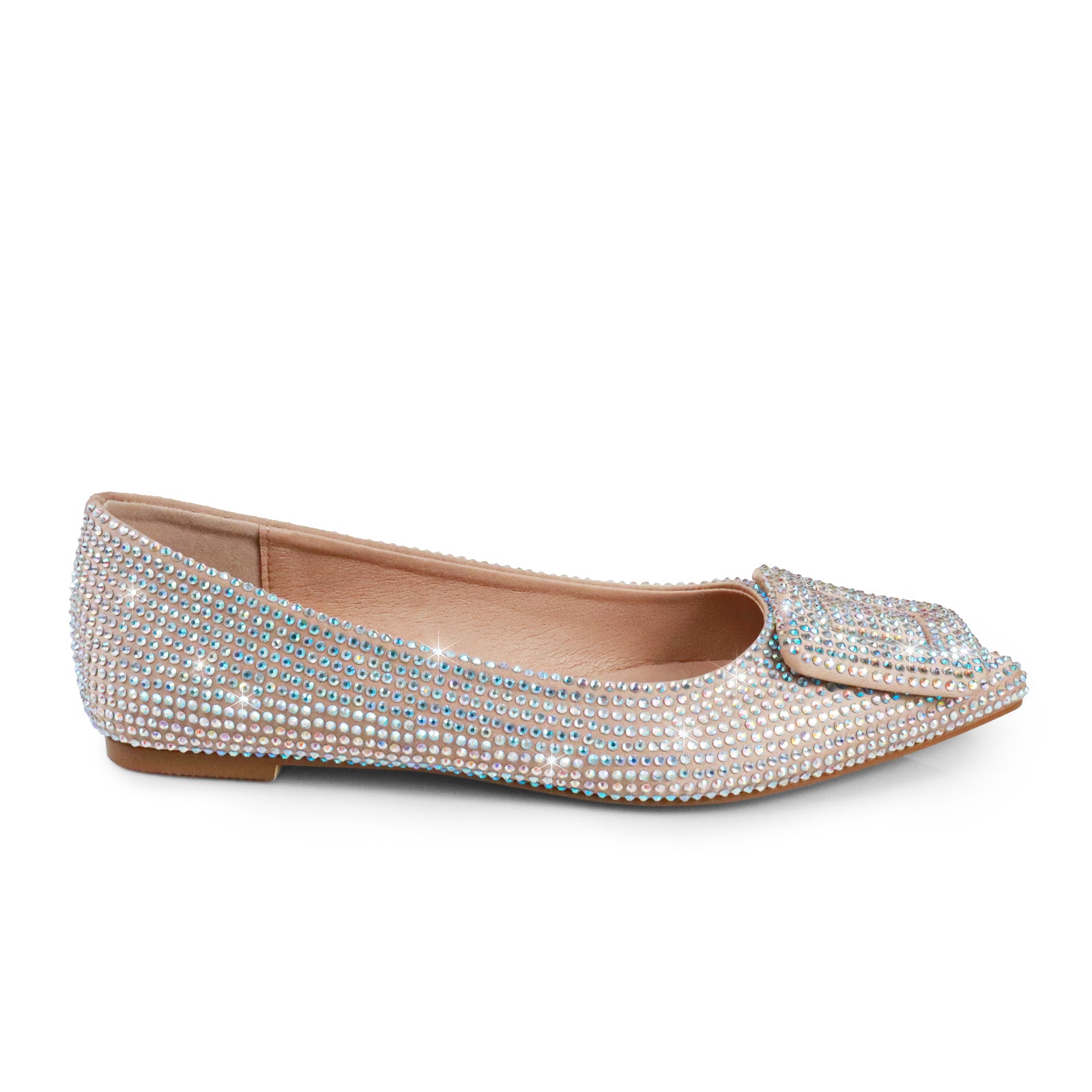 LIZ-2 POINTED TOE FLATW/RHINESTONE BUCKLE CHAMPAGNE