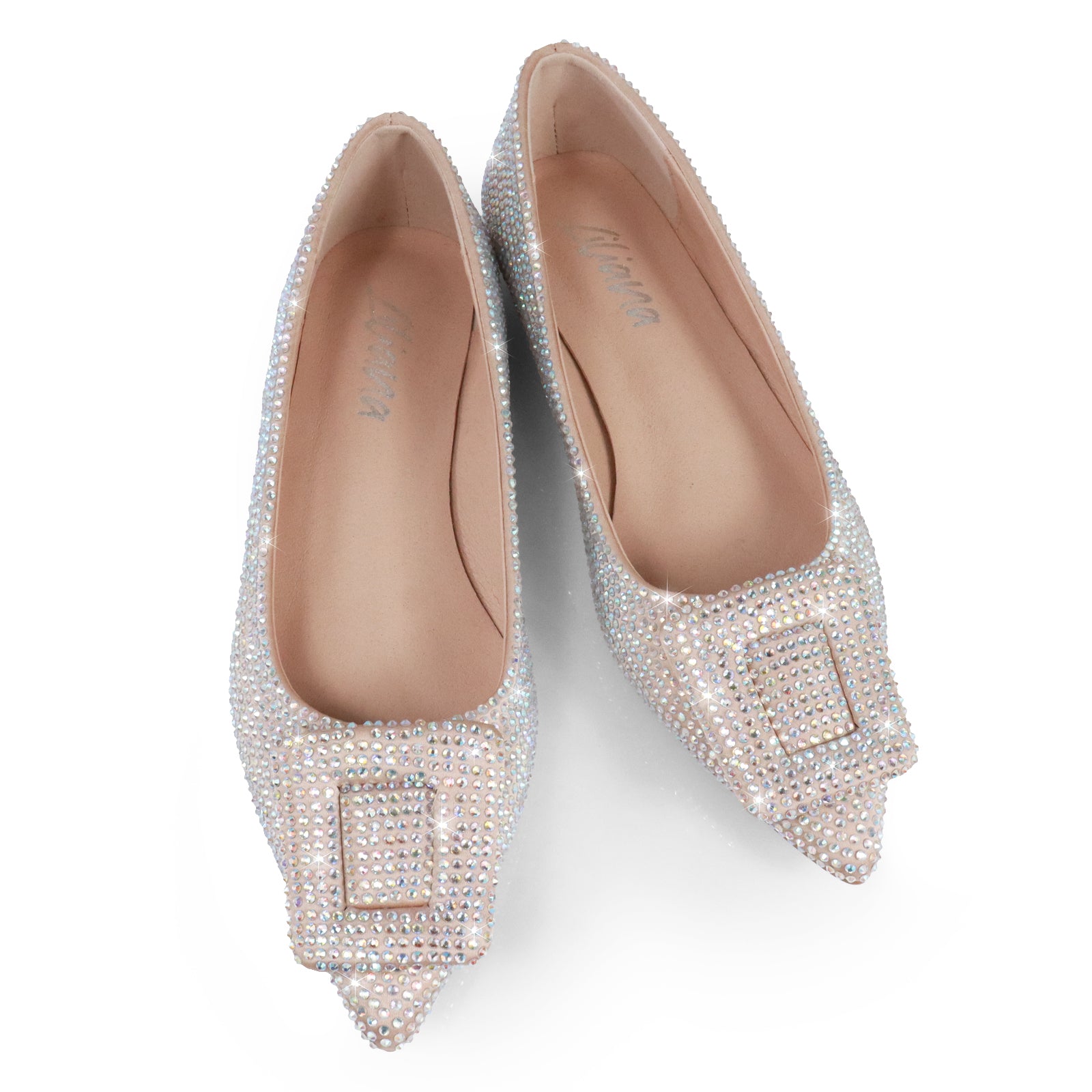 LIZ-2 POINTED TOE FLATW/RHINESTONE BUCKLE CHAMPAGNE
