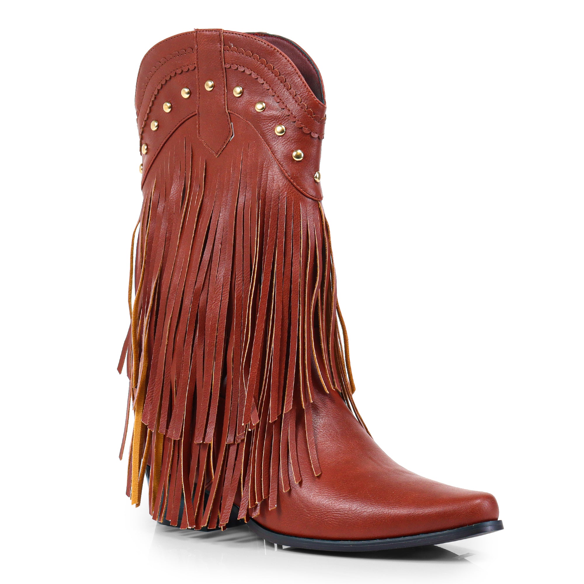 LIZZY-15 STUD FRINGE WESTERN BOOTIE MAROON