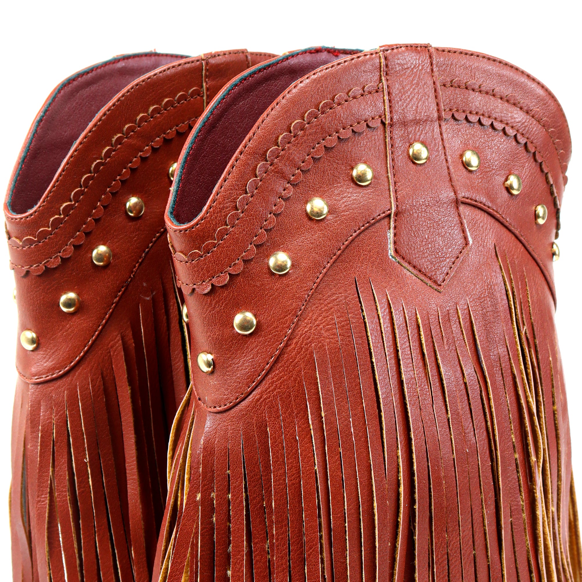 LIZZY-15 STUD FRINGE WESTERN BOOTIE MAROON