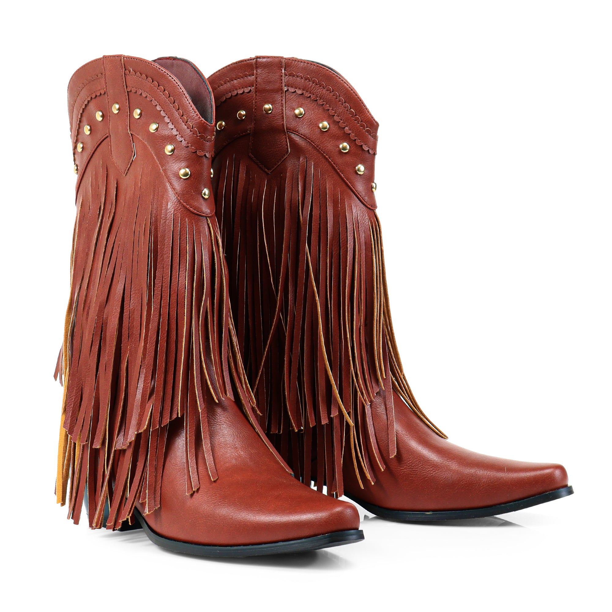 LIZZY-15 STUD FRINGE WESTERN BOOTIE MAROON