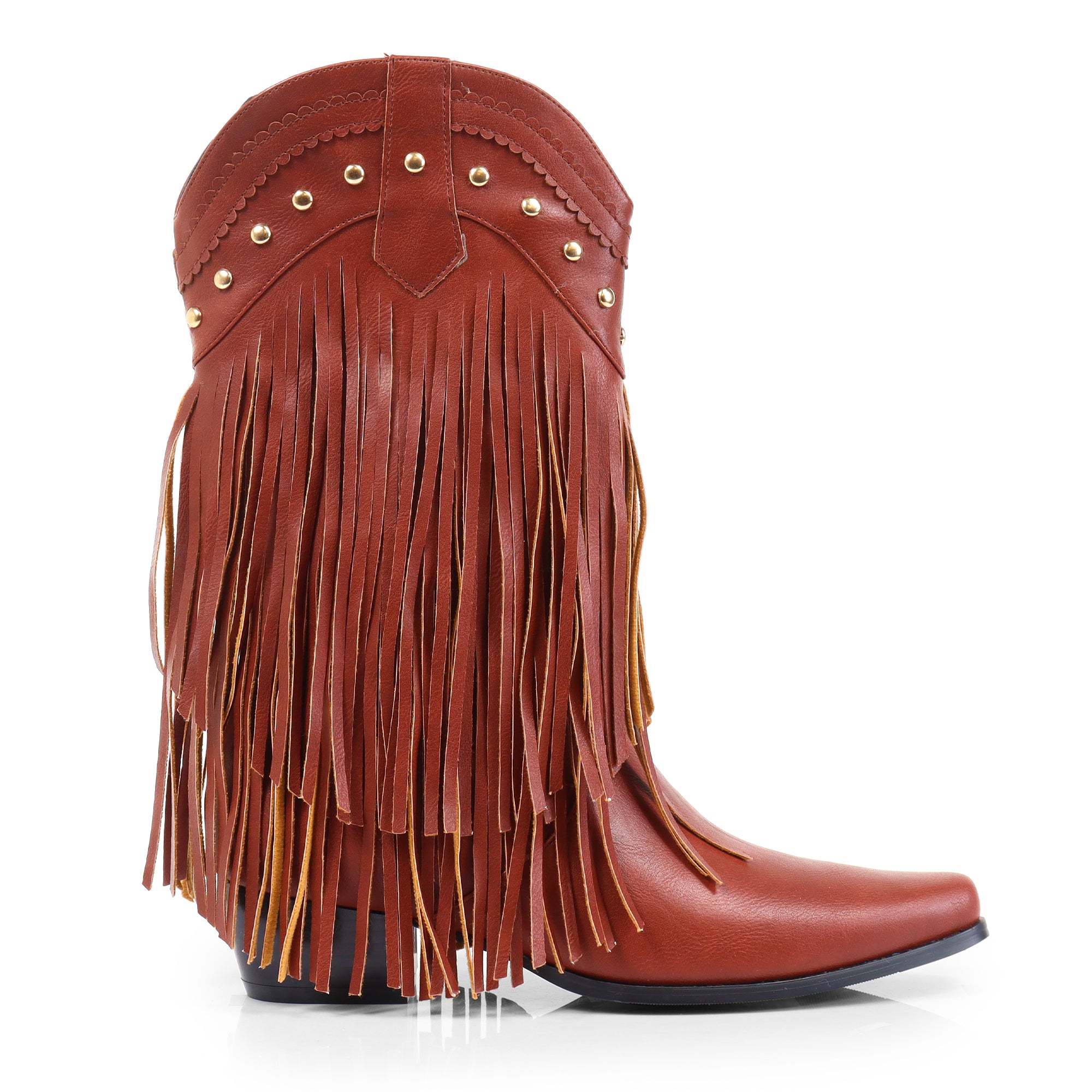 LIZZY-15 STUD FRINGE WESTERN BOOTIE MAROON