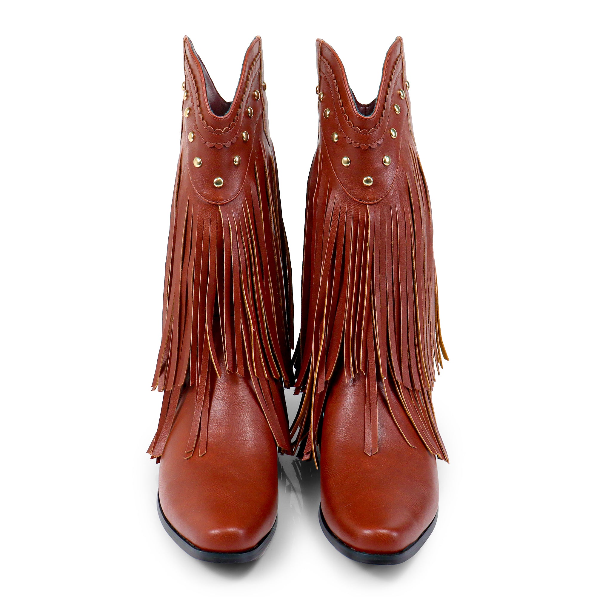 LIZZY-15 STUD FRINGE WESTERN BOOTIE MAROON