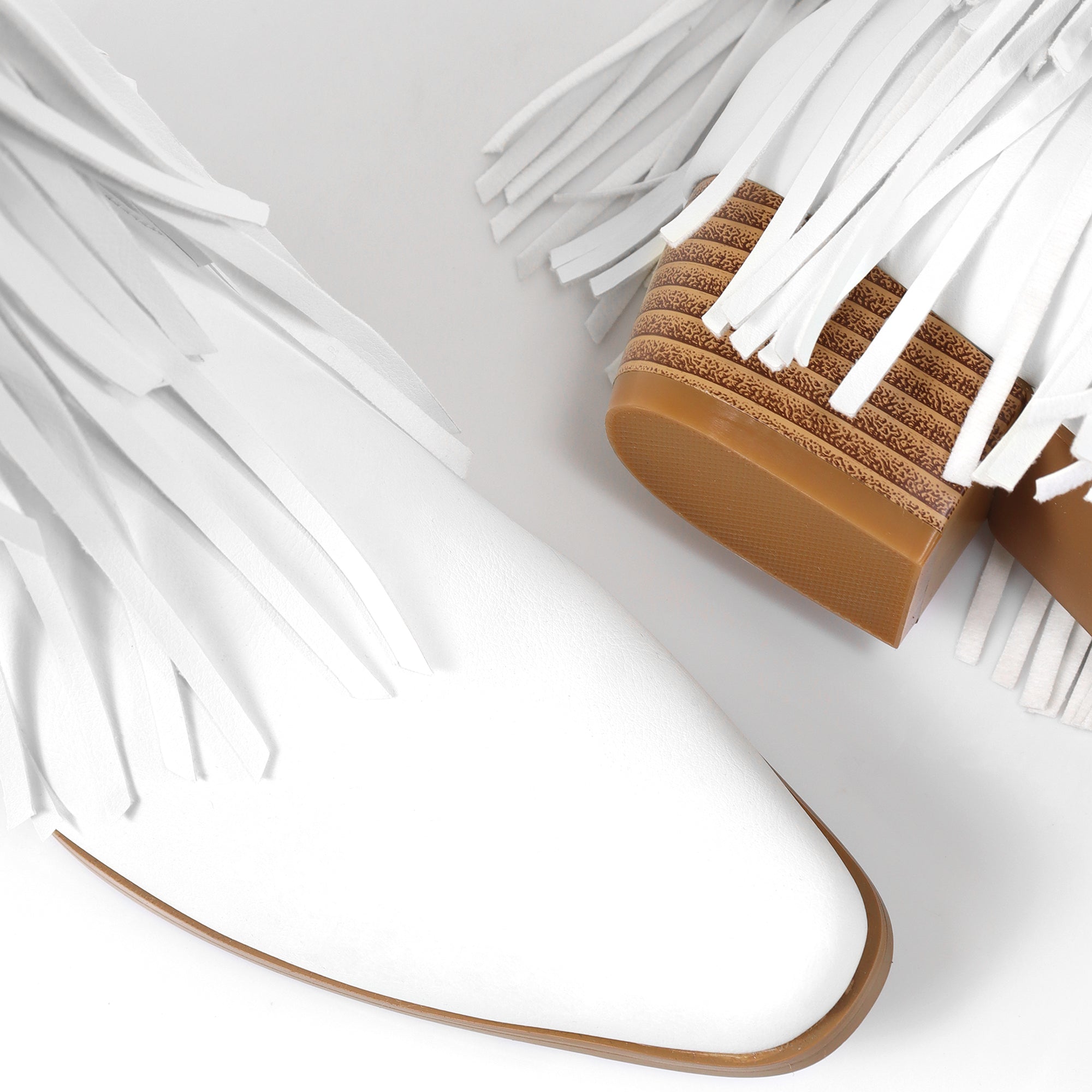 LIZZY-15 STUD FRINGE WESTERN BOOTIE WHITE