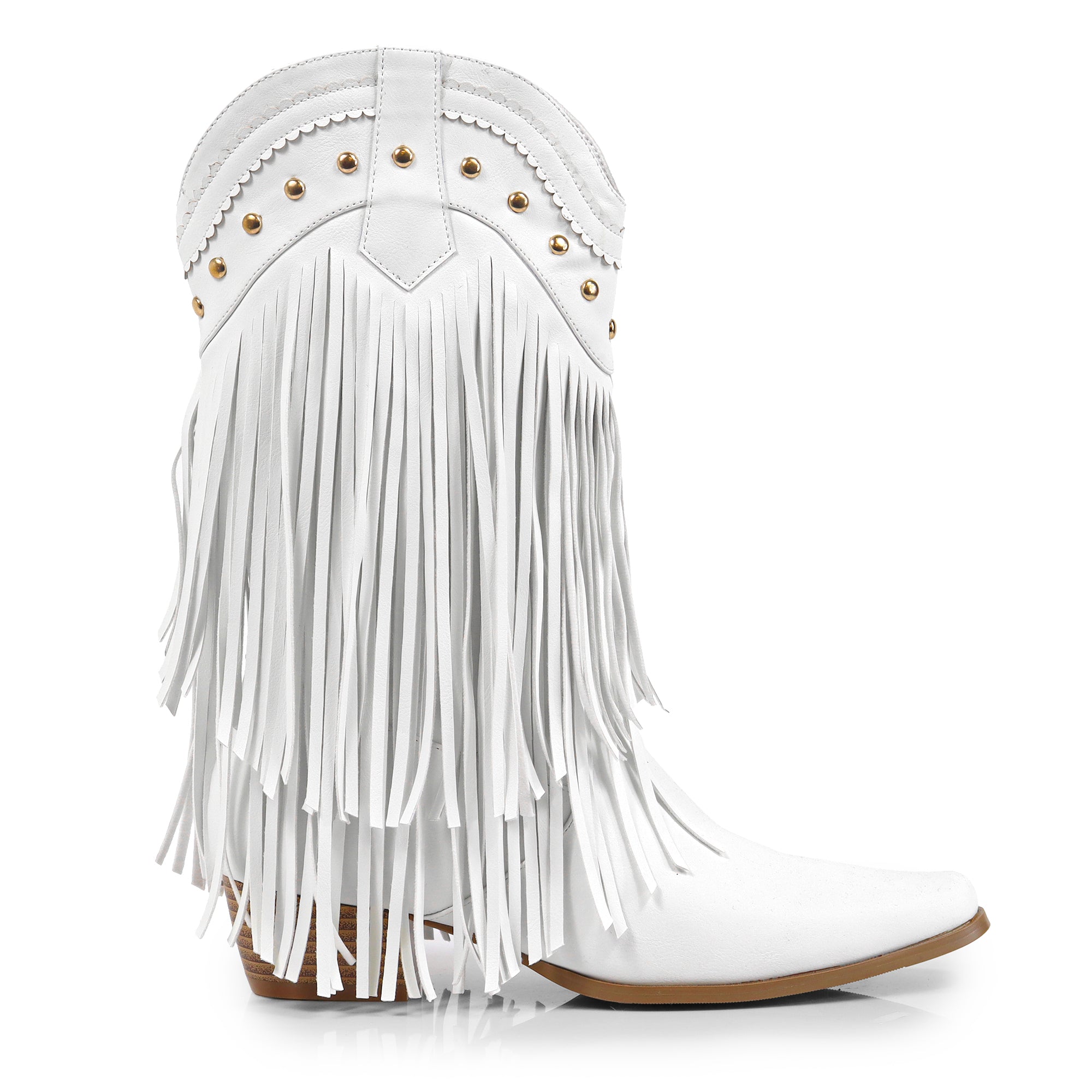 LIZZY-15 STUD FRINGE WESTERN BOOTIE WHITE