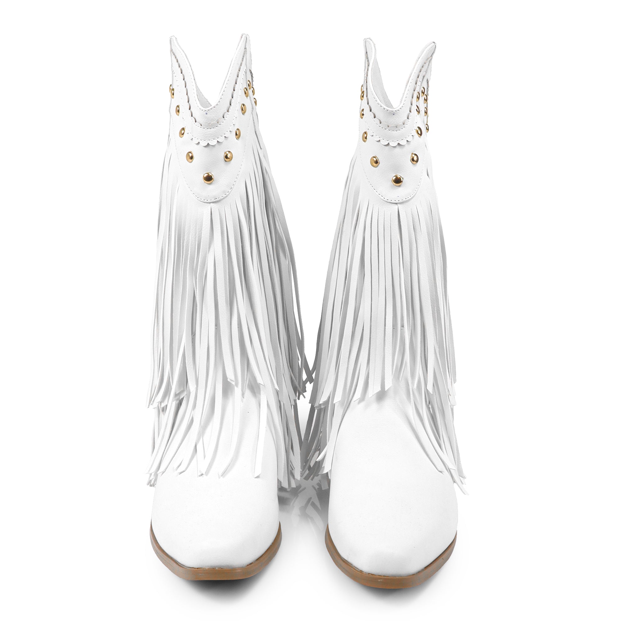 LIZZY-15 STUD FRINGE WESTERN BOOTIE WHITE