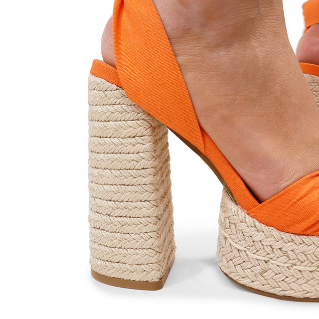 LONDON-3 ESPADRILLE LACE UP SANDAL PLATFORM W/BLOCK HEEL ORANGE