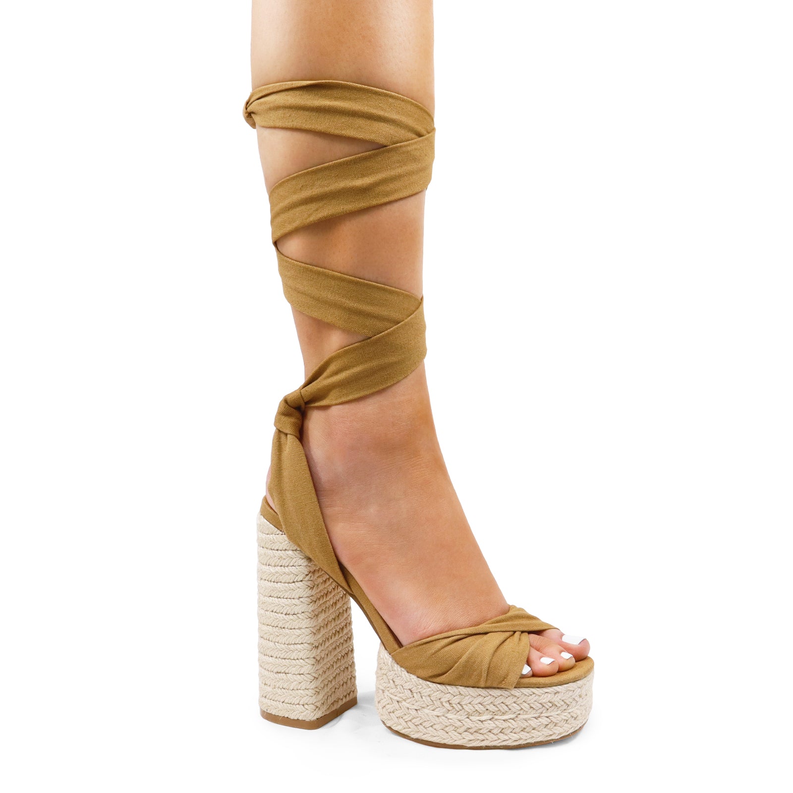 LONDON-3 ESPADRILLE LACE UP SANDAL PLATFORM W/BLOCK TAN
