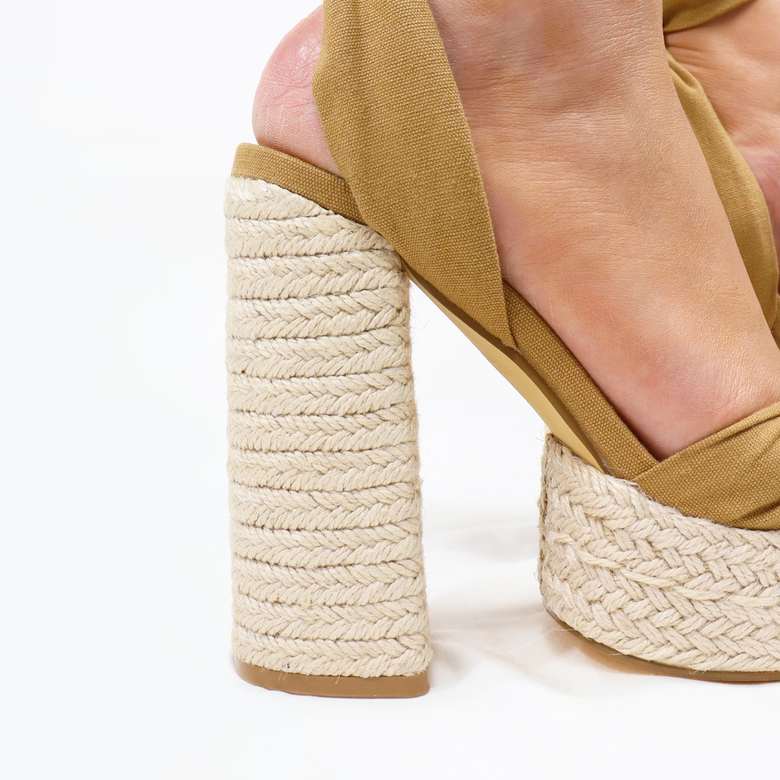 LONDON-3 ESPADRILLE LACE UP SANDAL PLATFORM W/BLOCK TAN
