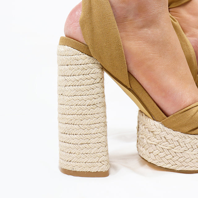 LONDON-3 ESPADRILLE LACE UP SANDAL PLATFORM W/BLOCK HEEL TAN