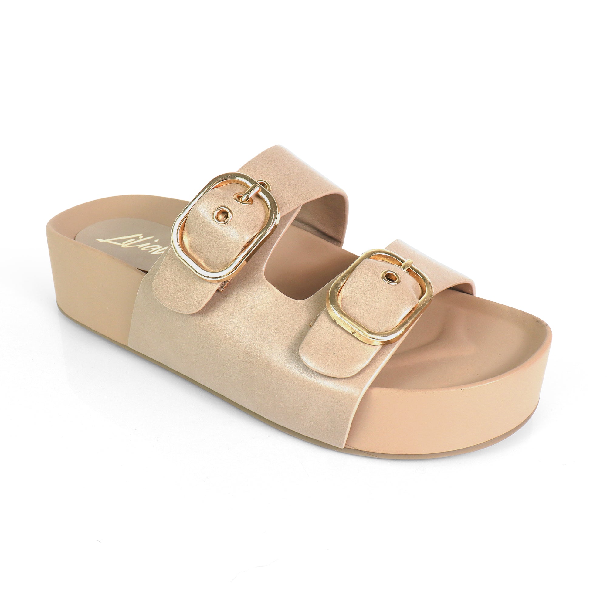 LUK-1 DUO BUCKLE WEDGE SANDAL BEIGE