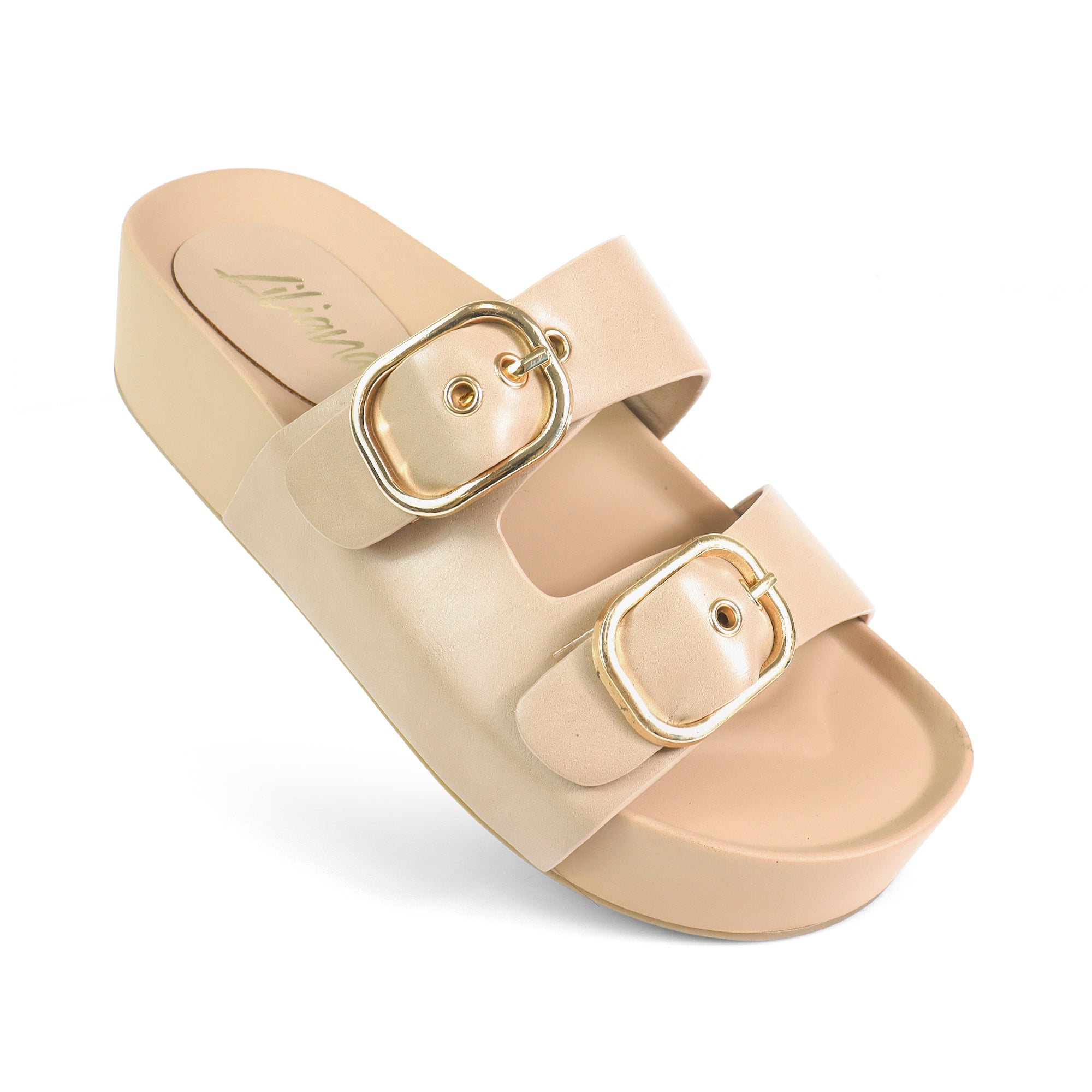 LUK-1 DUO BUCKLE WEDGE SANDAL BEIGE
