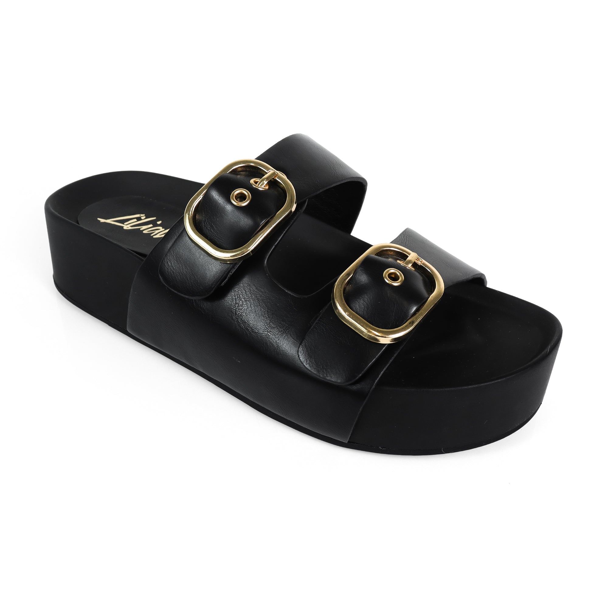 LUK-1 DUO BUCKLE WEDGE SANDAL BLACK