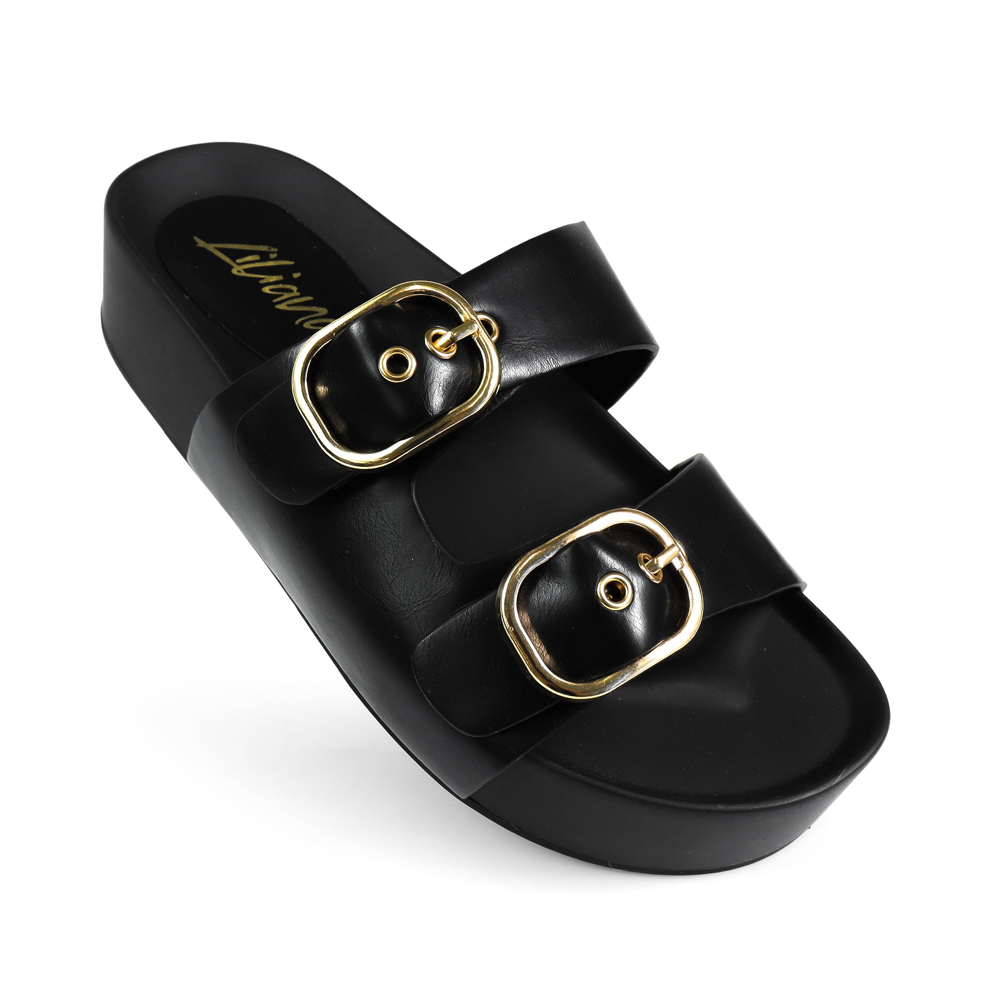 LUK-1 DUO BUCKLE WEDGE SANDAL BLACK