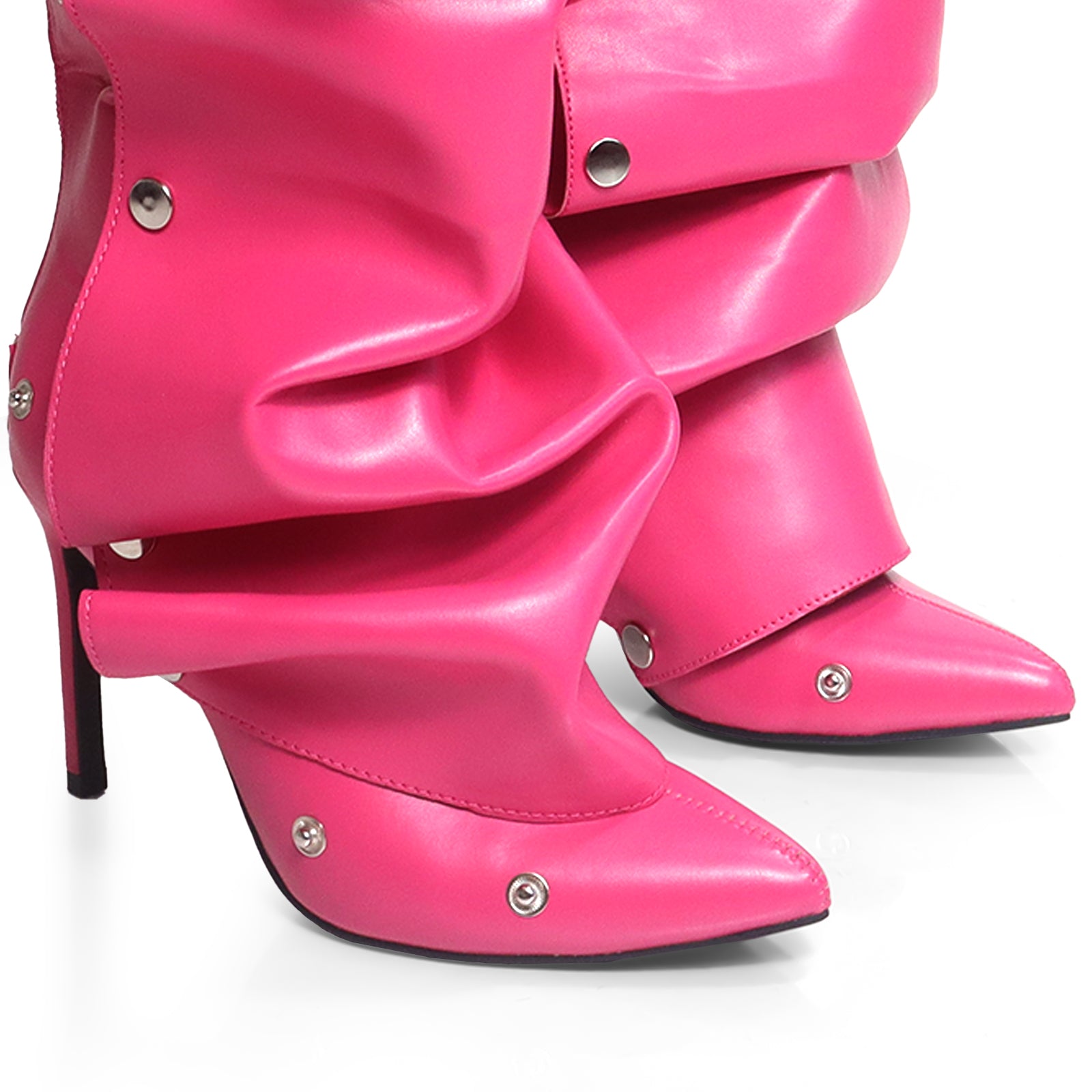 MAGE-1 POINTED TOE PRESS STUD KNEE-HIGH BOOTS W/ STILETTO HEEL FUCHSIA