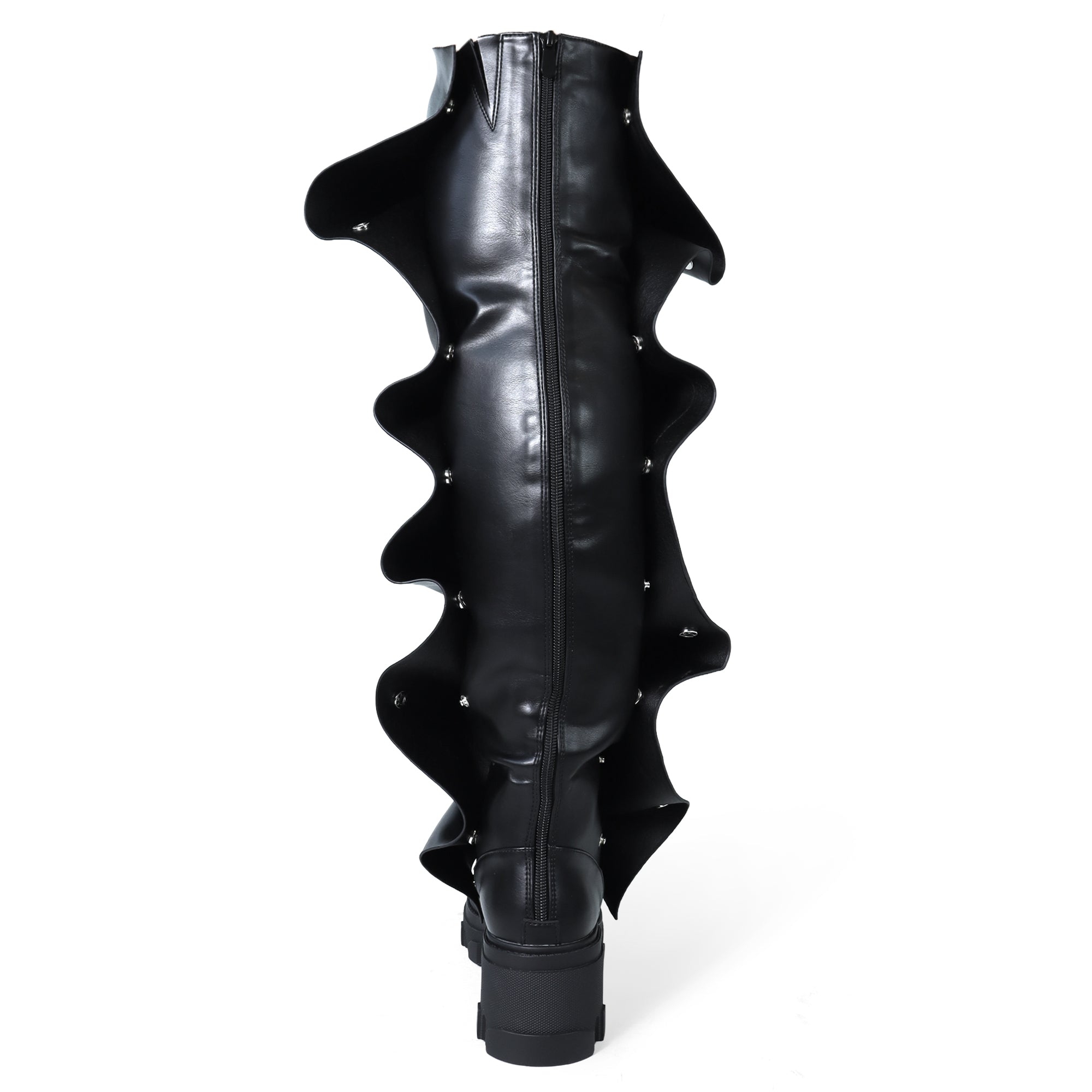 MAGEO-3 PRESS STUD OVER KNEE-HIGH BOOTS W/ LUG SOLE BLACK