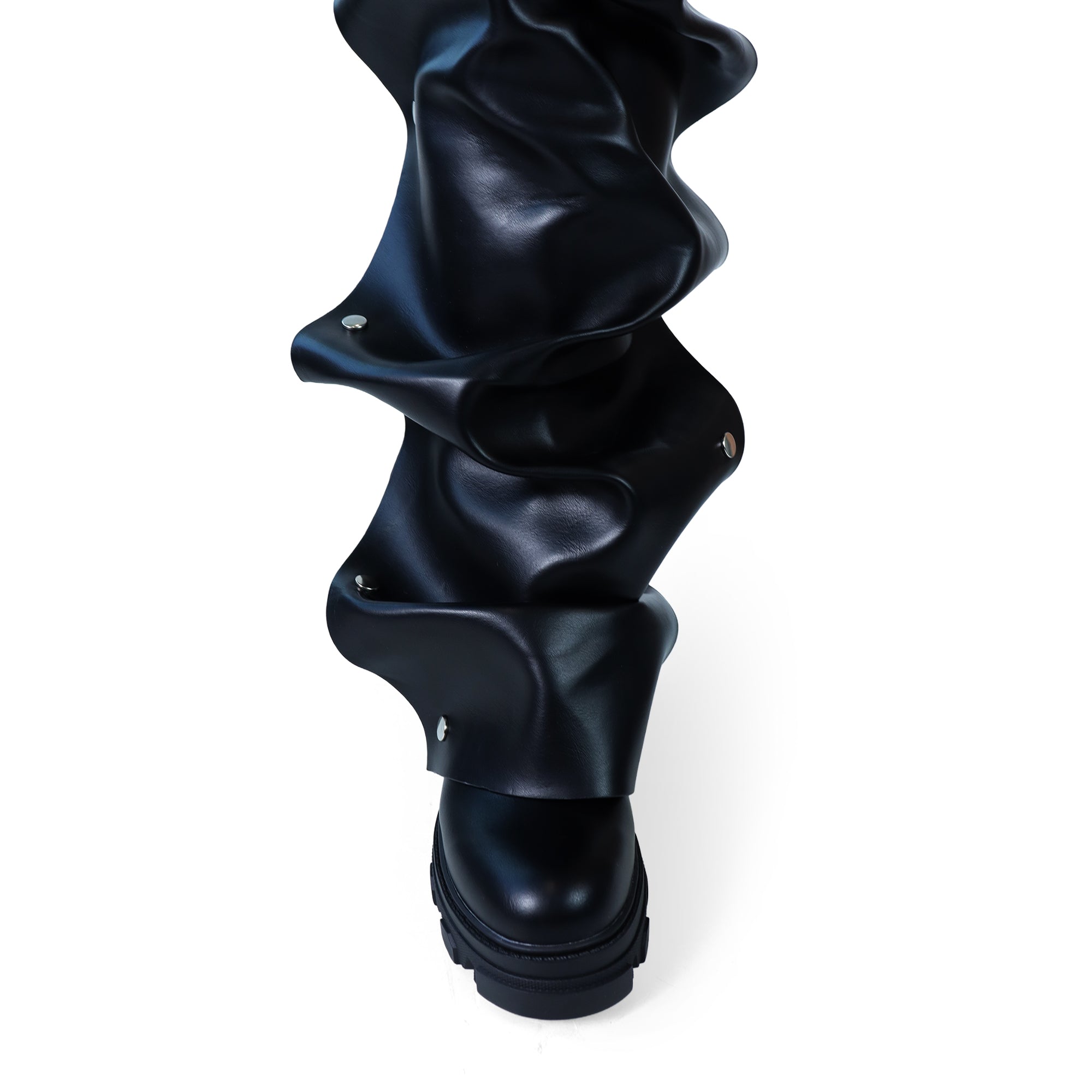 MAGEO-3 PRESS STUD OVER KNEE-HIGH BOOTS W/ LUG SOLE BLACK