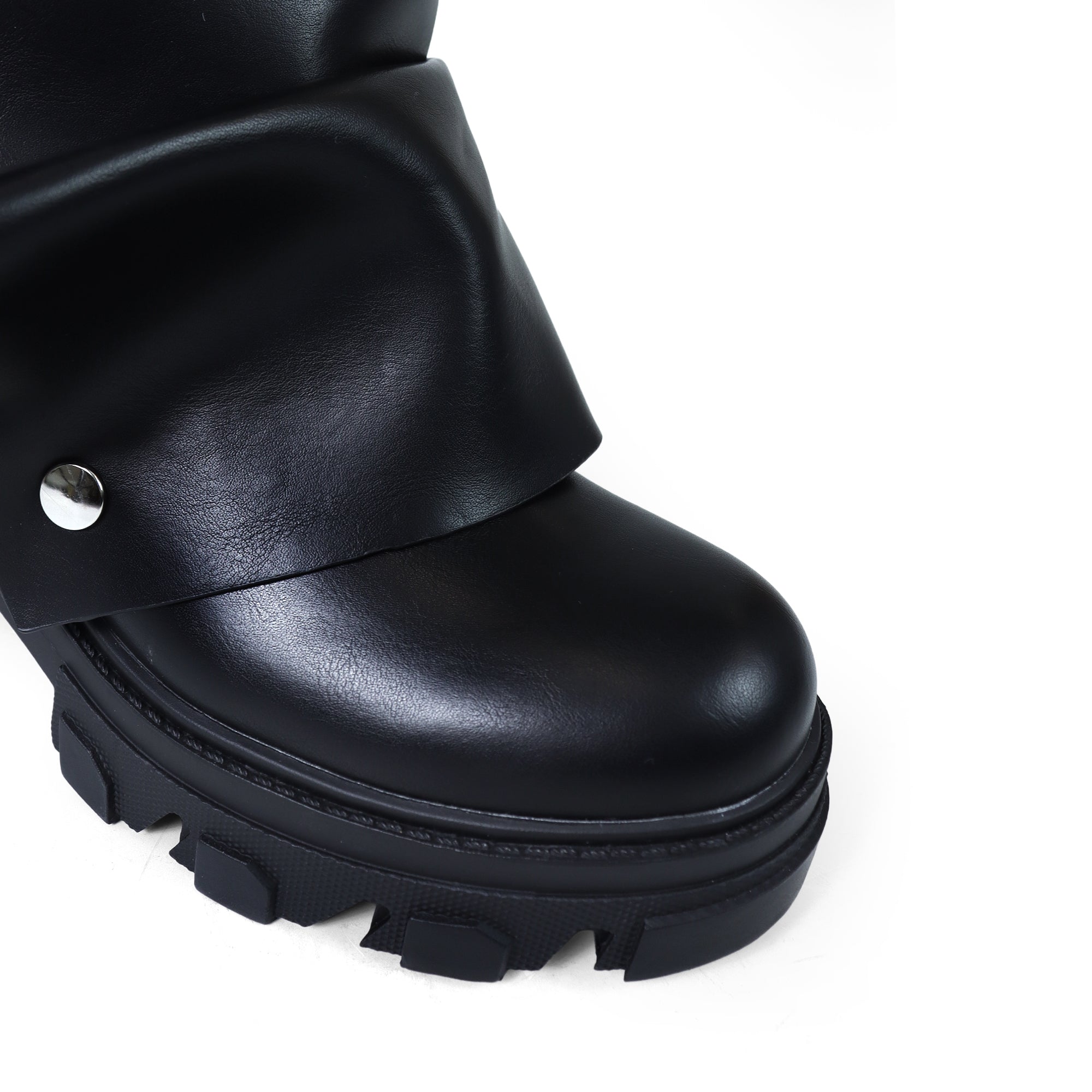 MAGEO-3 PRESS STUD OVER KNEE-HIGH BOOTS W/ LUG SOLE BLACK