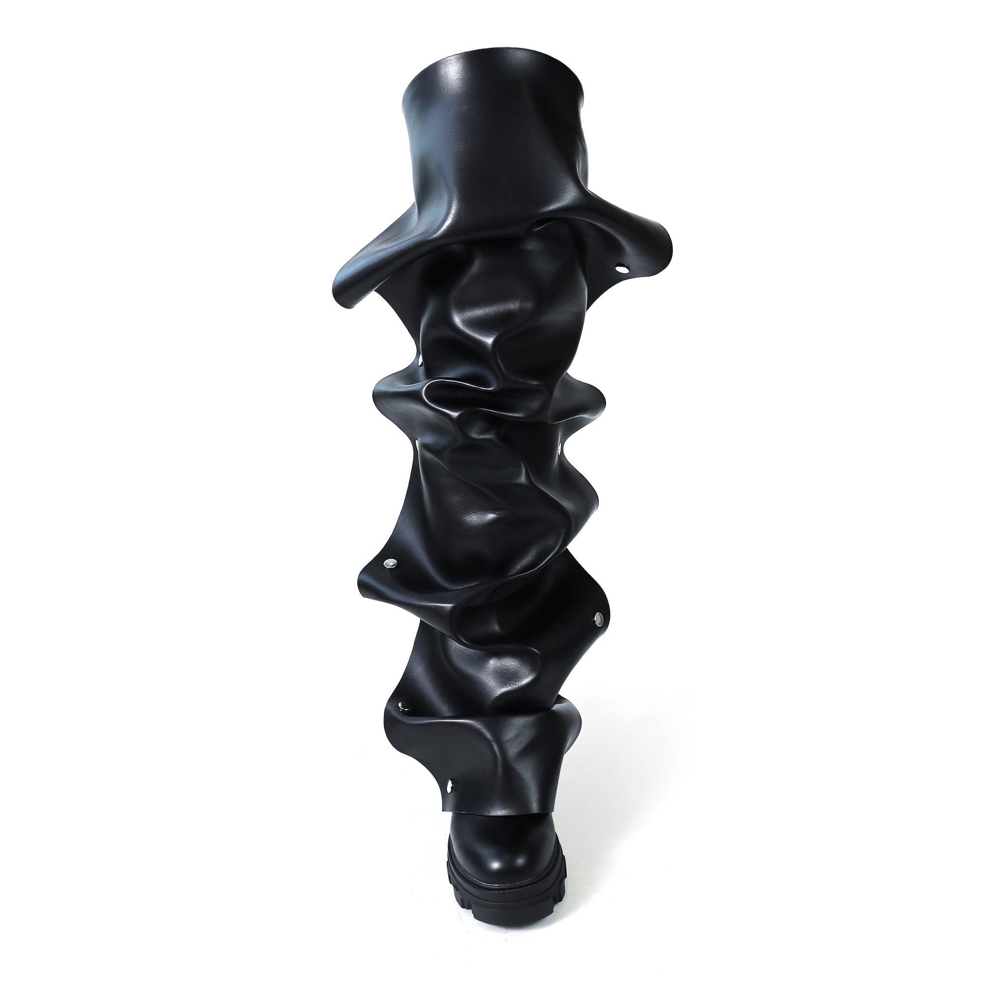 MAGEO-3 PRESS STUD OVER KNEE-HIGH BOOTS W/ LUG SOLE BLACK
