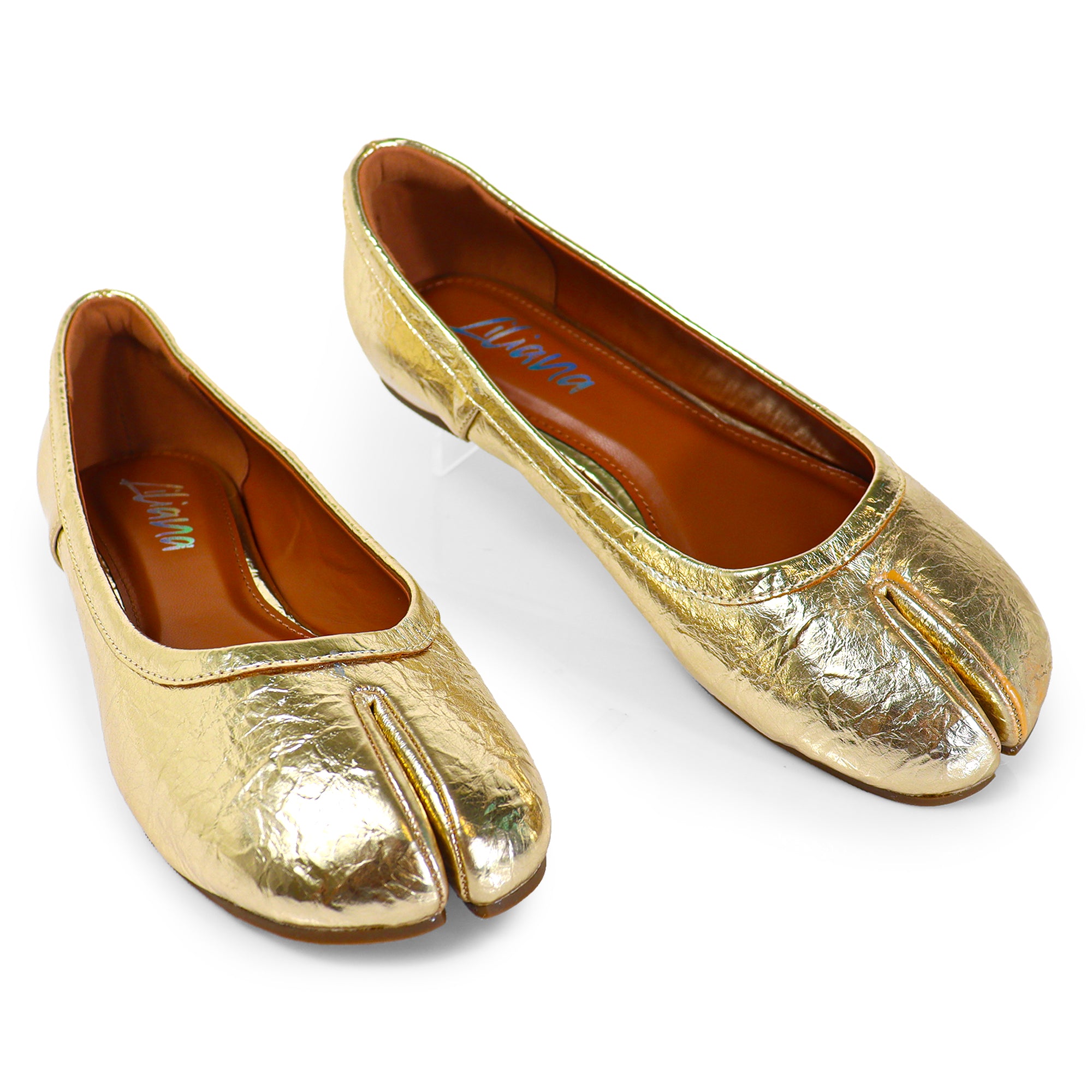 MAHOMES-2 TABI CAMEL SPLIT TOE FLAT GOLD