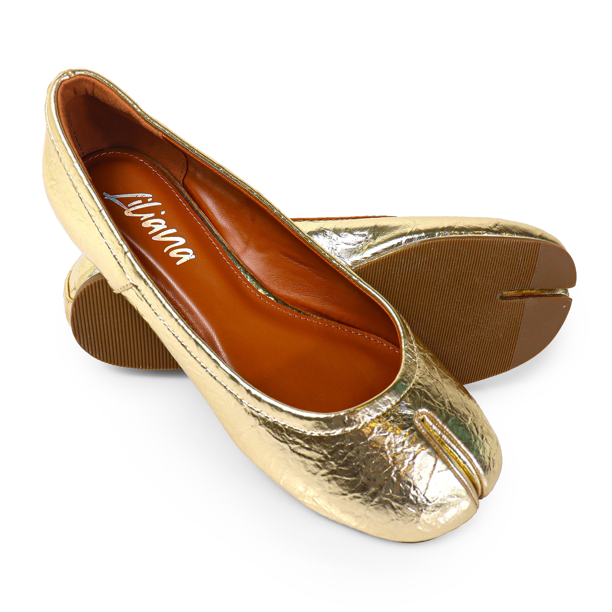 MAHOMES-2 TABI CAMEL SPLIT TOE FLAT GOLD