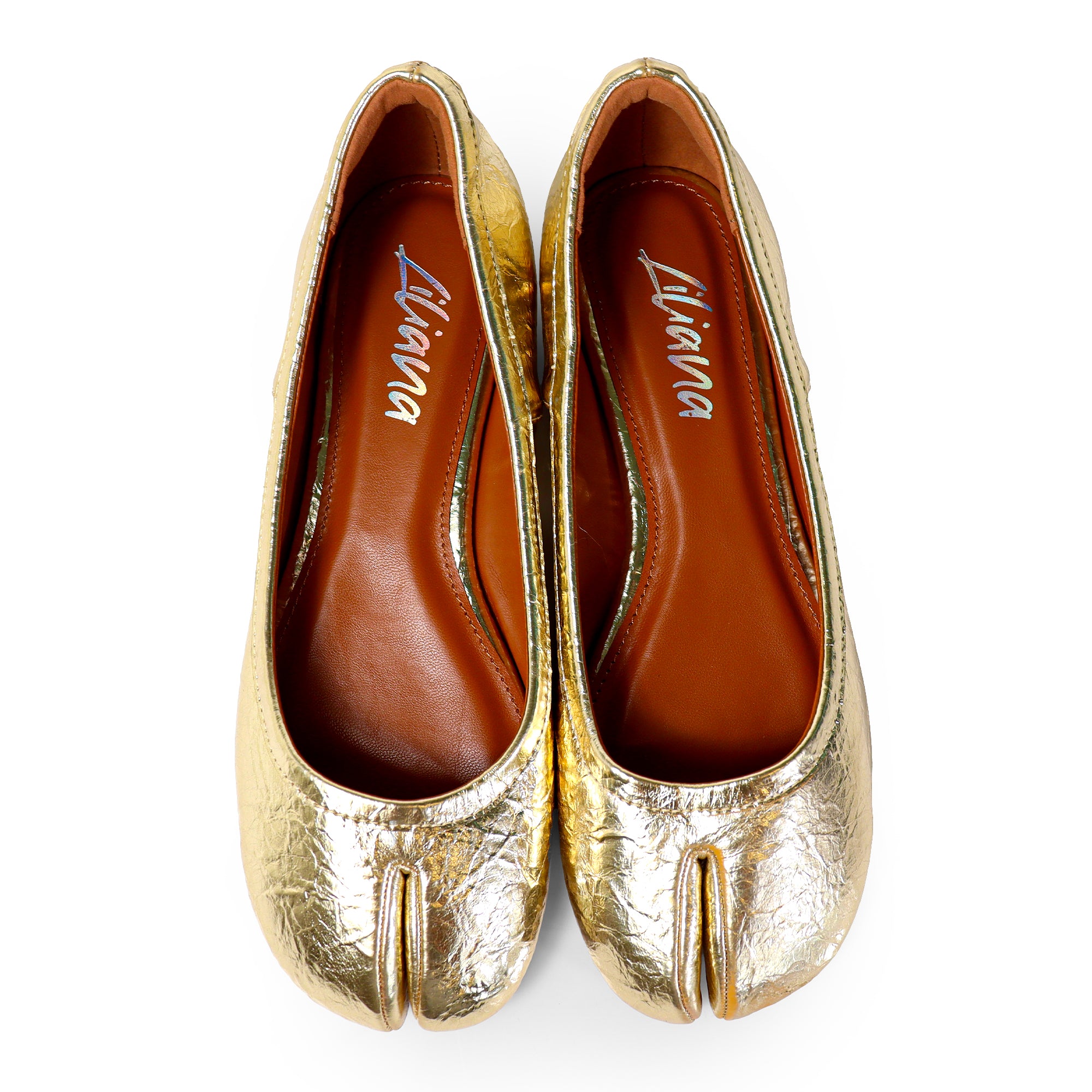 MAHOMES-2 TABI CAMEL SPLIT TOE FLAT GOLD