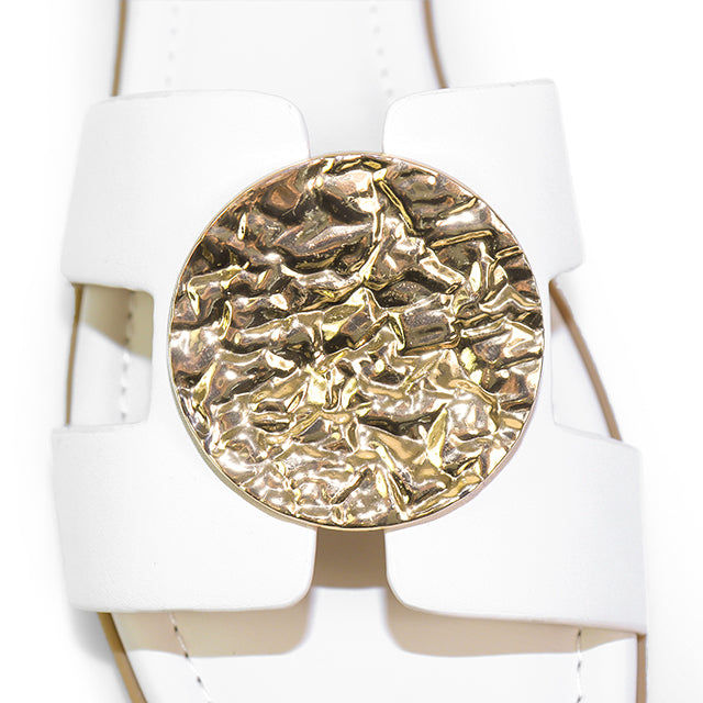 MALENA-1 FLAT SANDAL W/ ROUND GOLD PLATE IVORY