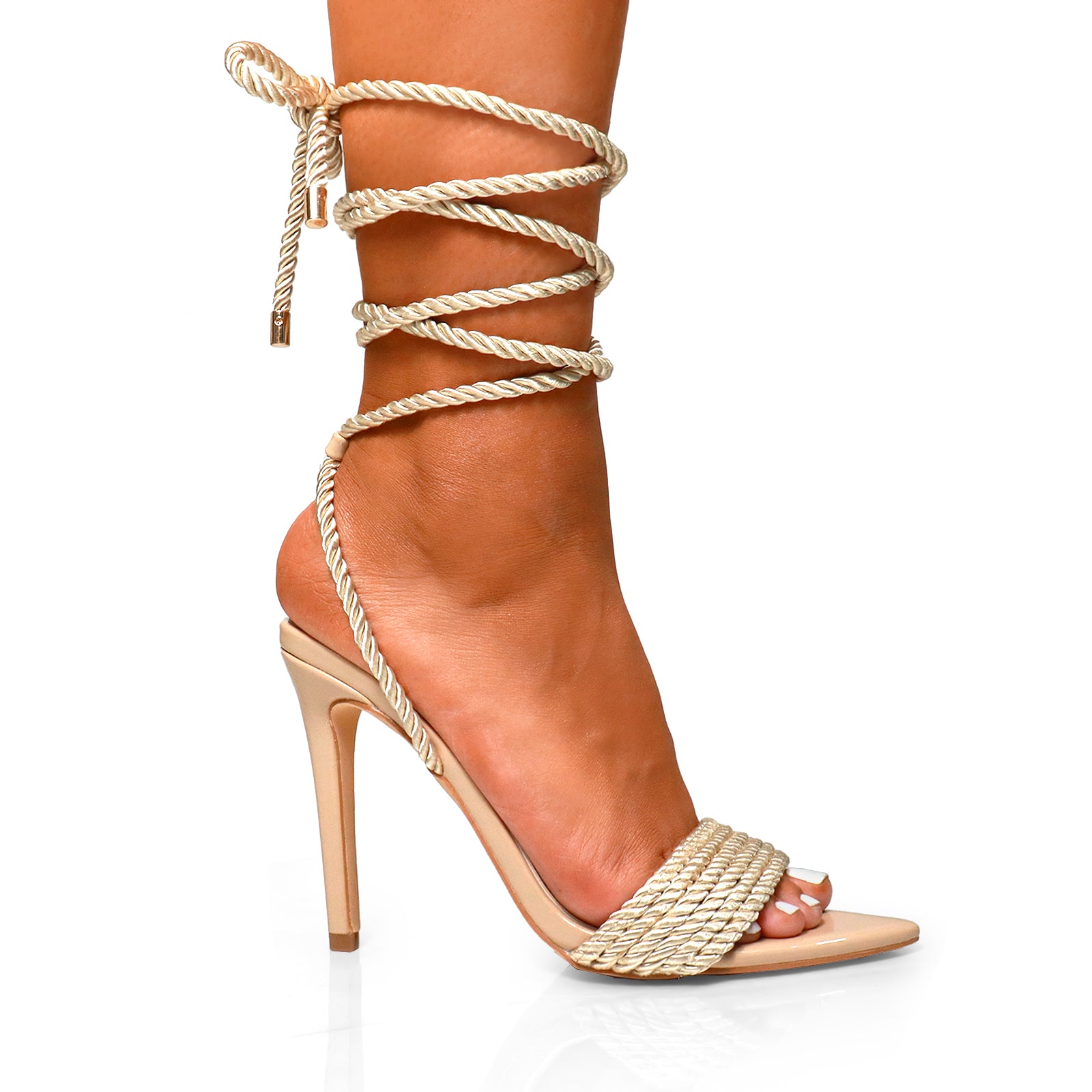 MANSON-15 TIE-UP ROPE SANDAL W/HEEL NUDE