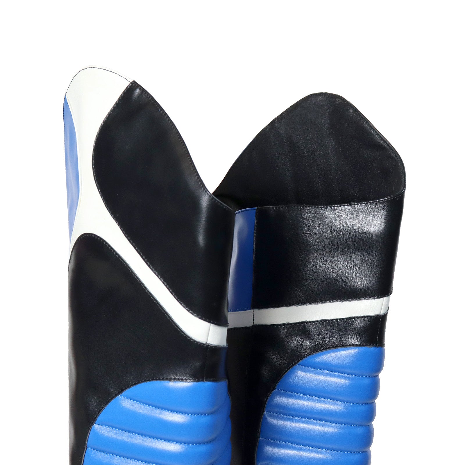 MANTRA-1 POINTED TOE MOTORSPORT OVER KNEE HIGH BOOTS W/STIL HEEL BLACK/BLUE