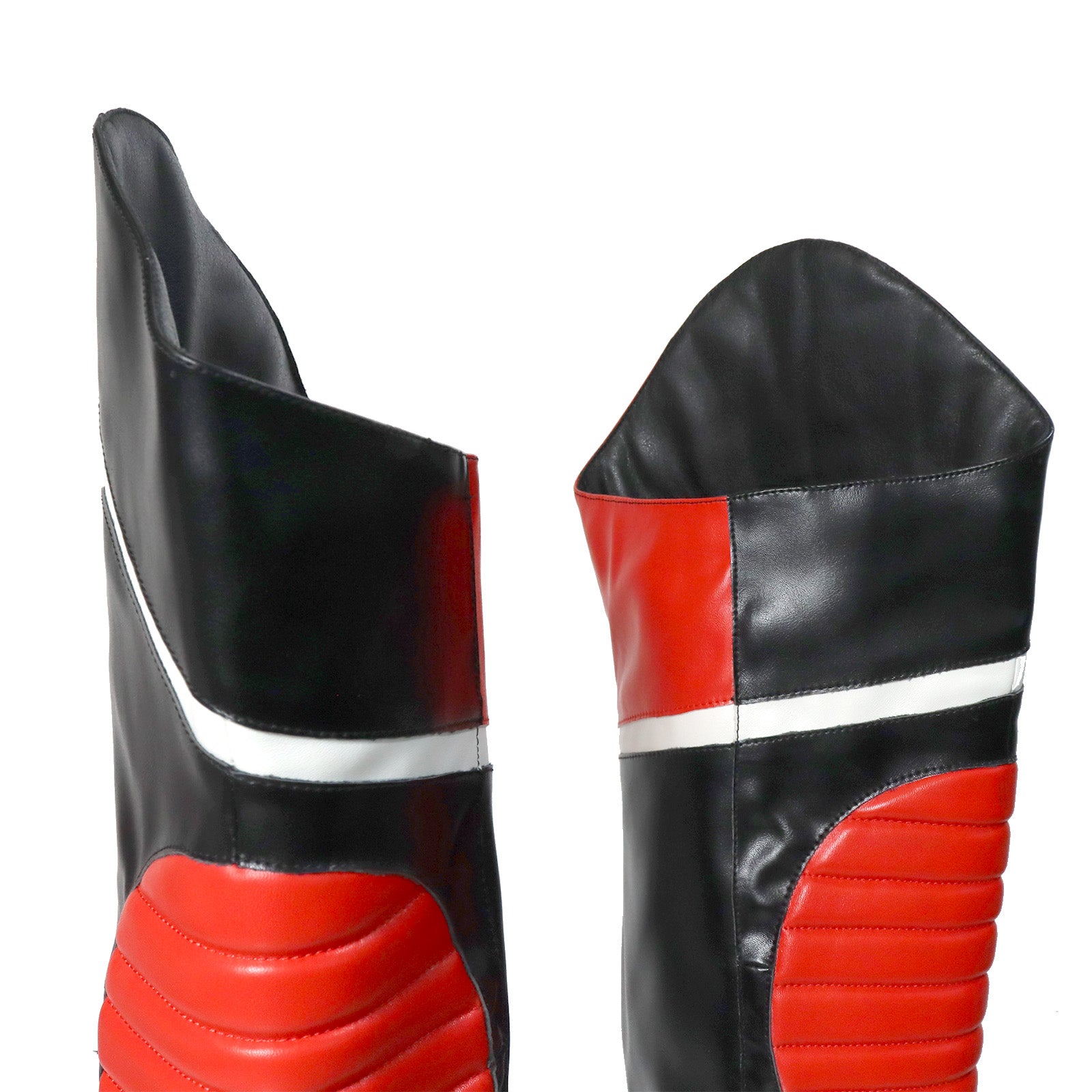 MANTRA-1 POINTED TOE MOTORSPORT OVER KNEE HIGH BOOTS W/STIL HEEL BLACK/RED