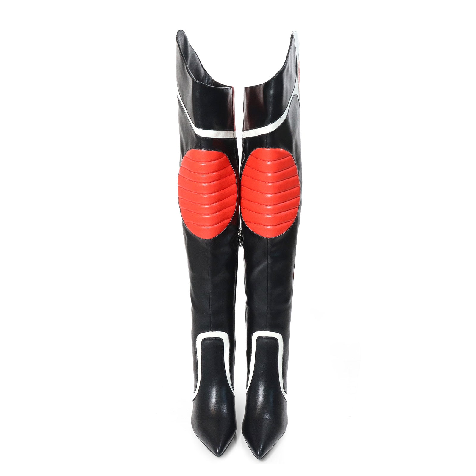 MANTRA-1 POINTED TOE MOTORSPORT OVER KNEE HIGH BOOTS W/STIL HEEL BLACK/RED