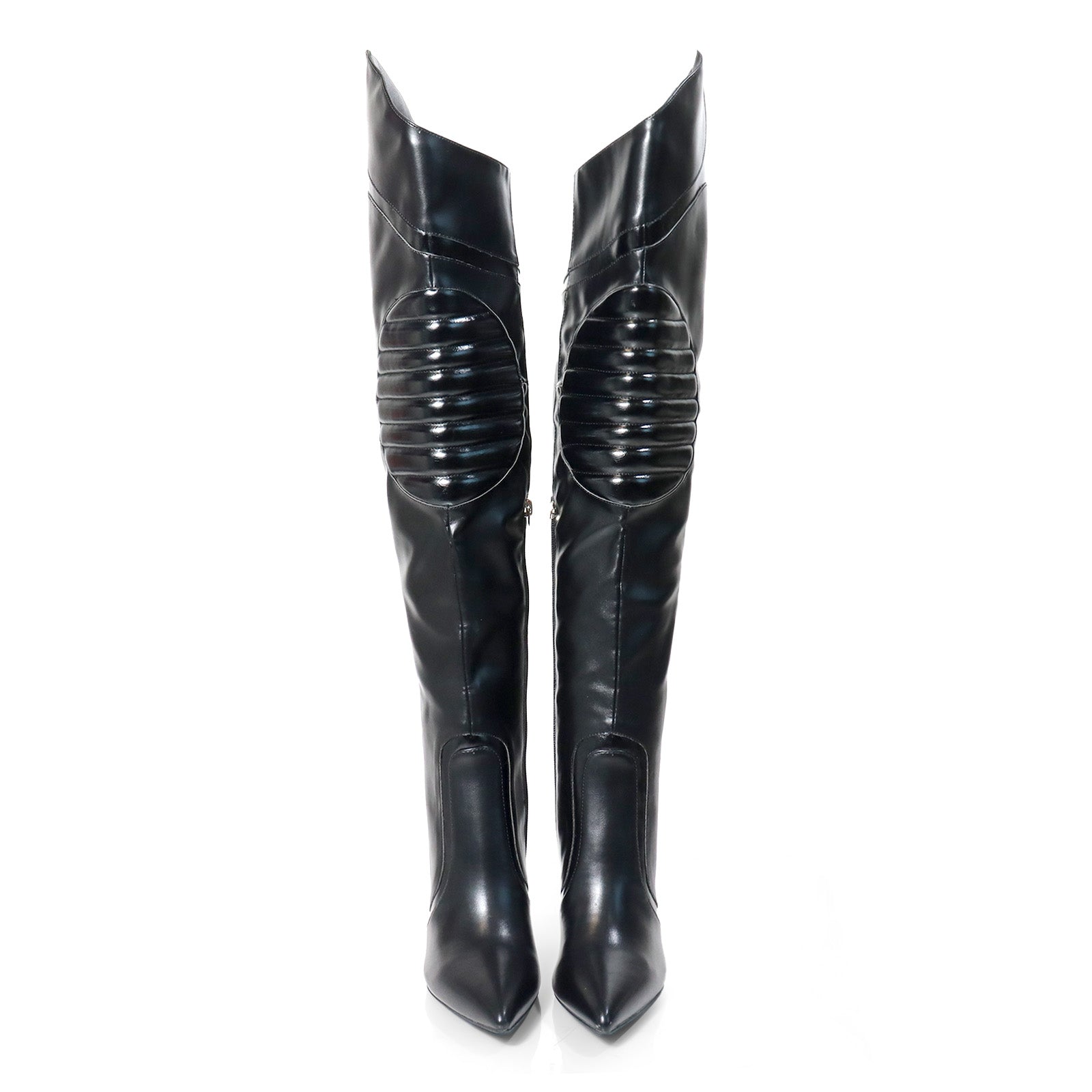 MANTRA-1 POINTED TOE MOTORSPORT OVER KNEE HIGH BOOTS W/STIL HEEL BLACK