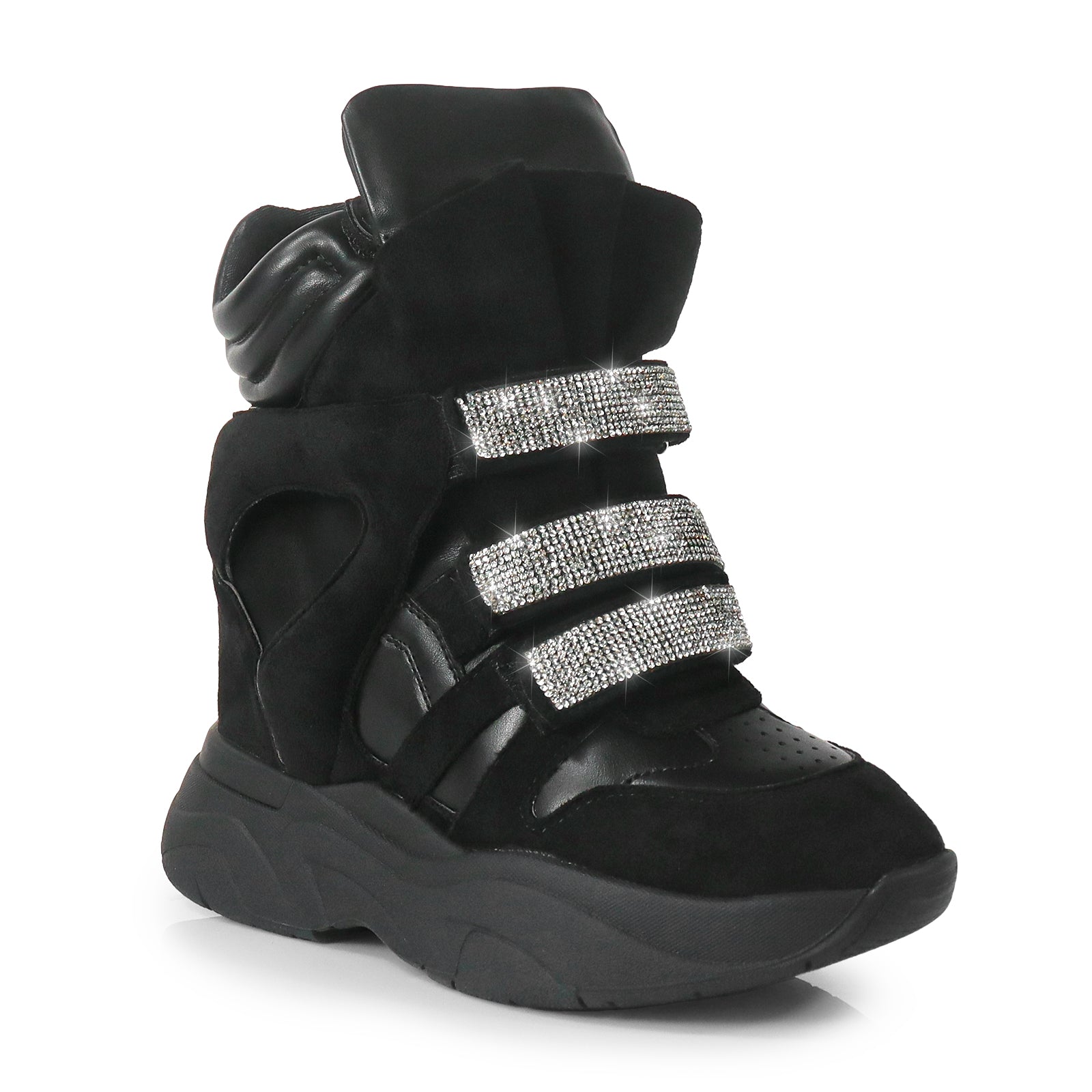 MARANTO-1 SPORTY RHINESTONE SNEAKER WEDGE BLACK