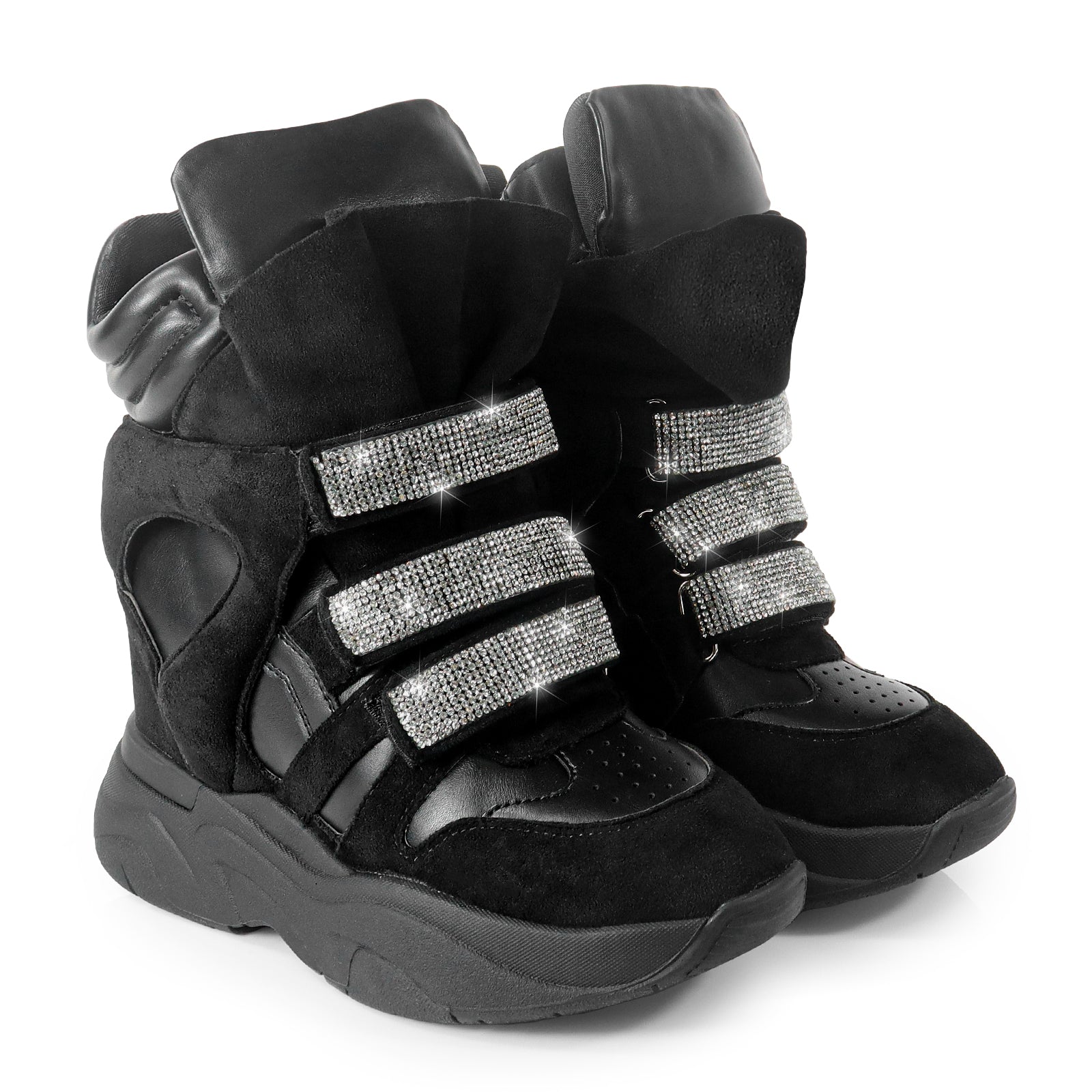 MARANTO-1 SPORTY RHINESTONE SNEAKER WEDGE BLACK
