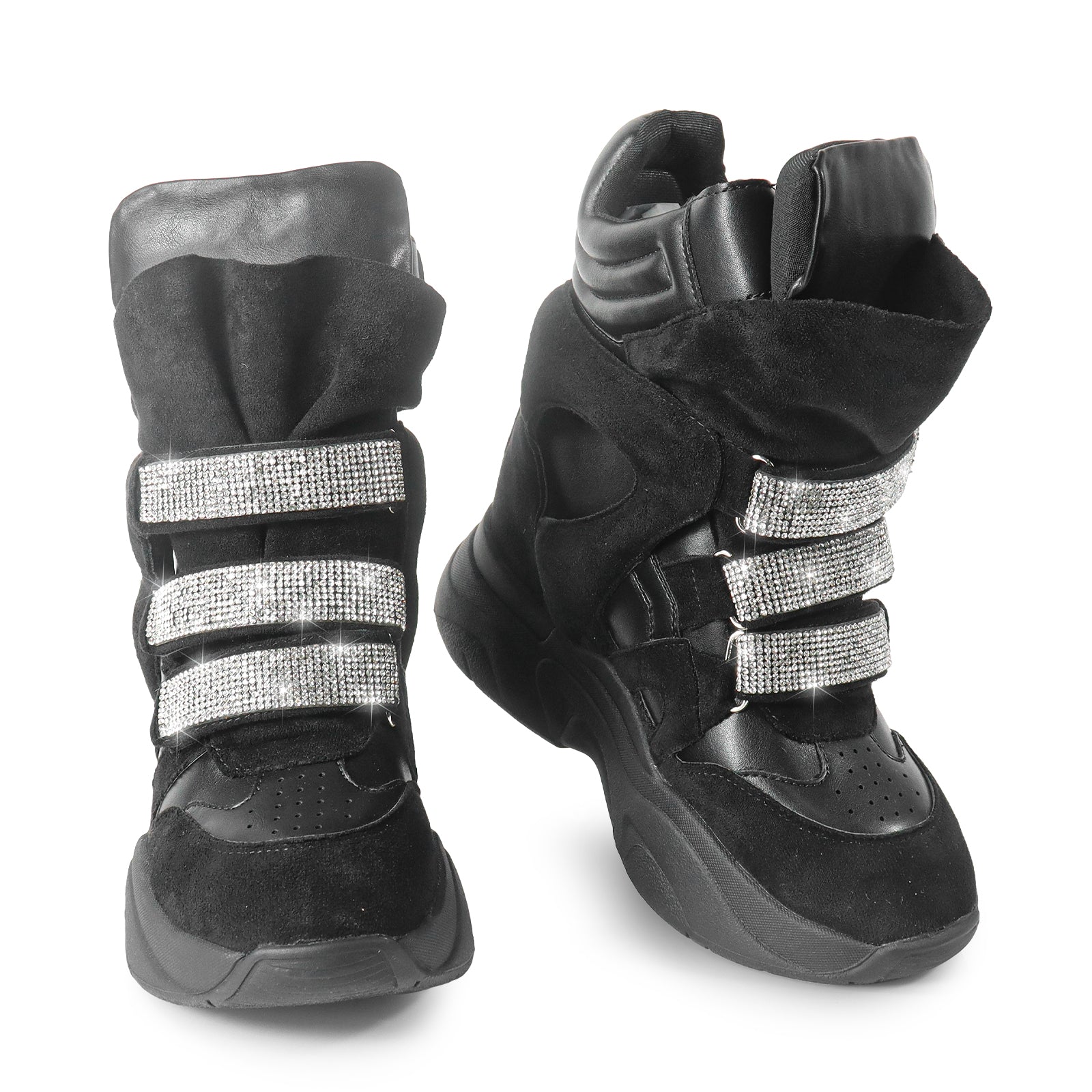 MARANTO-1 SPORTY RHINESTONE SNEAKER WEDGE BLACK