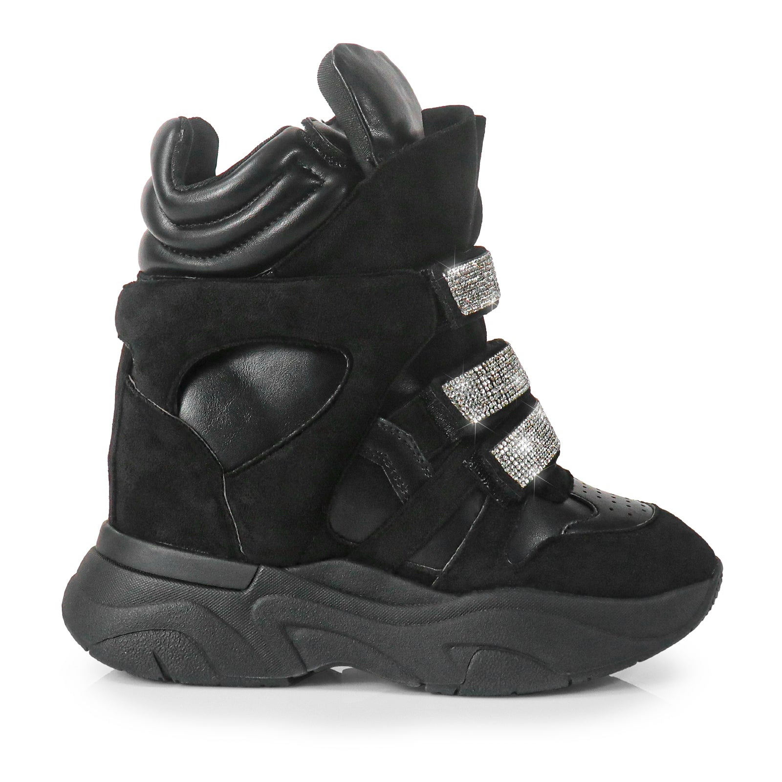MARANTO-1 SPORTY RHINESTONE SNEAKER WEDGE BLACK