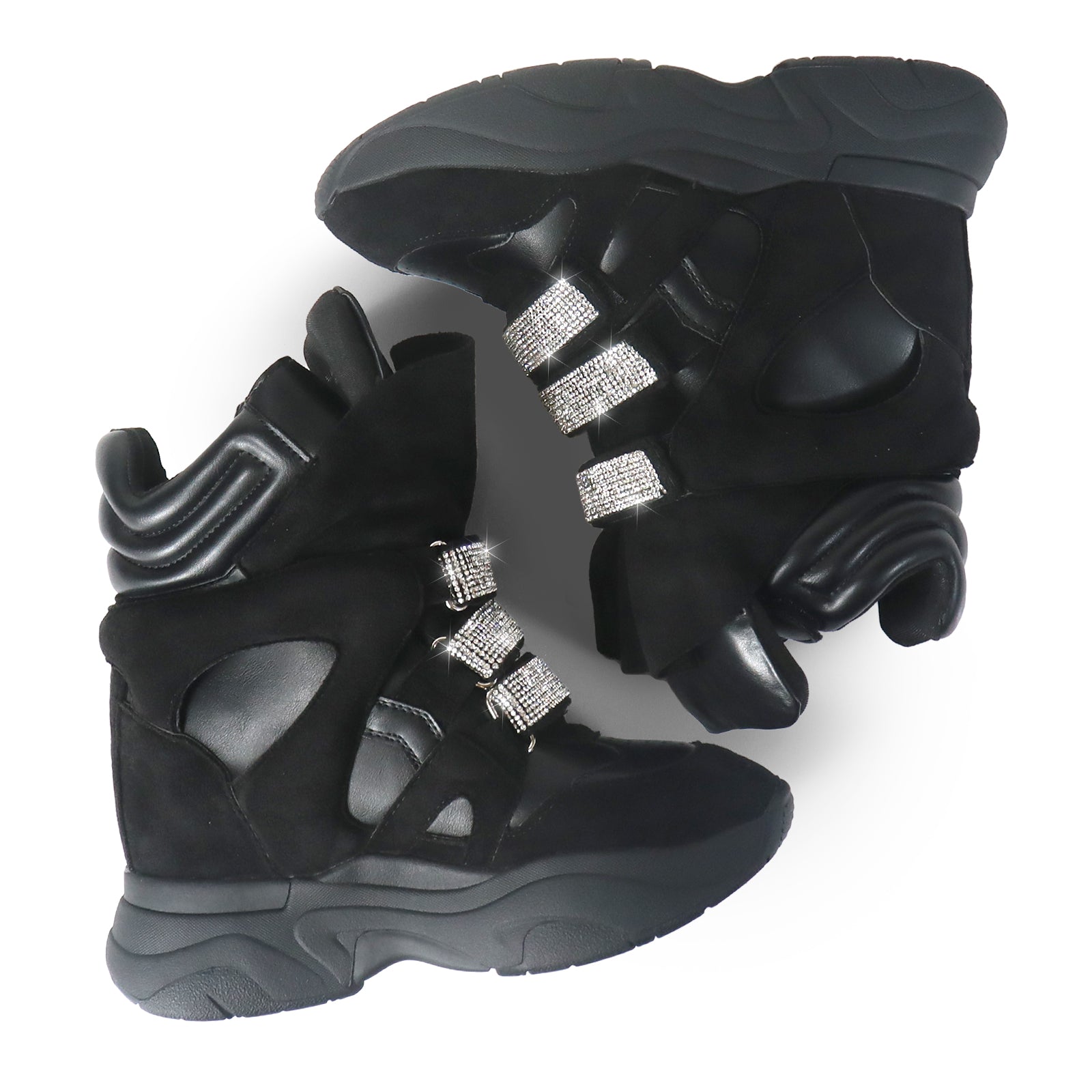 MARANTO-1 SPORTY RHINESTONE SNEAKER WEDGE BLACK