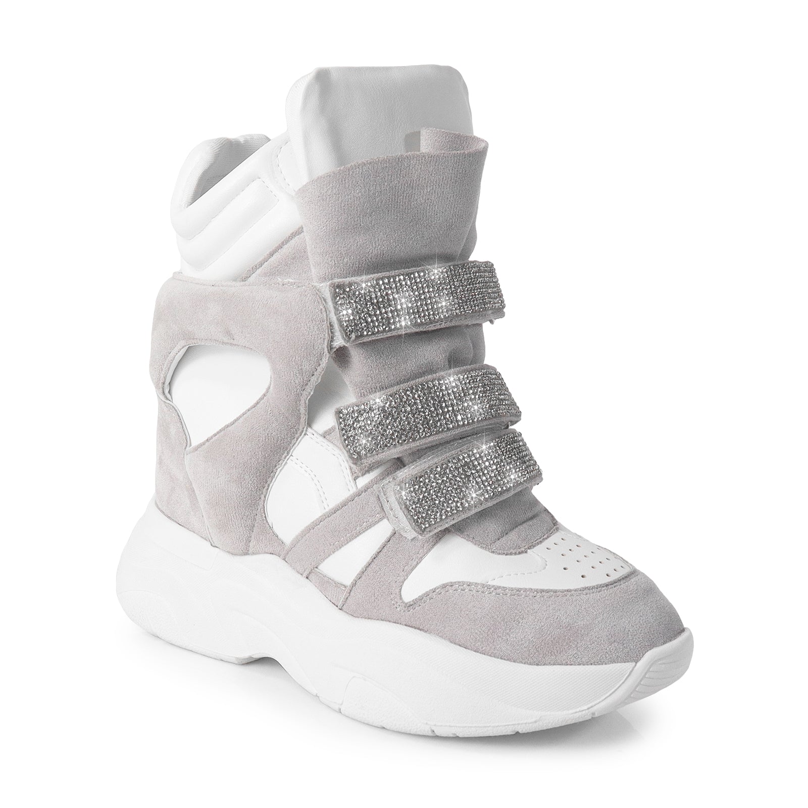 MARANTO-1 SPORTY RHINESTONE SNEAKER WEDGE WHITE
