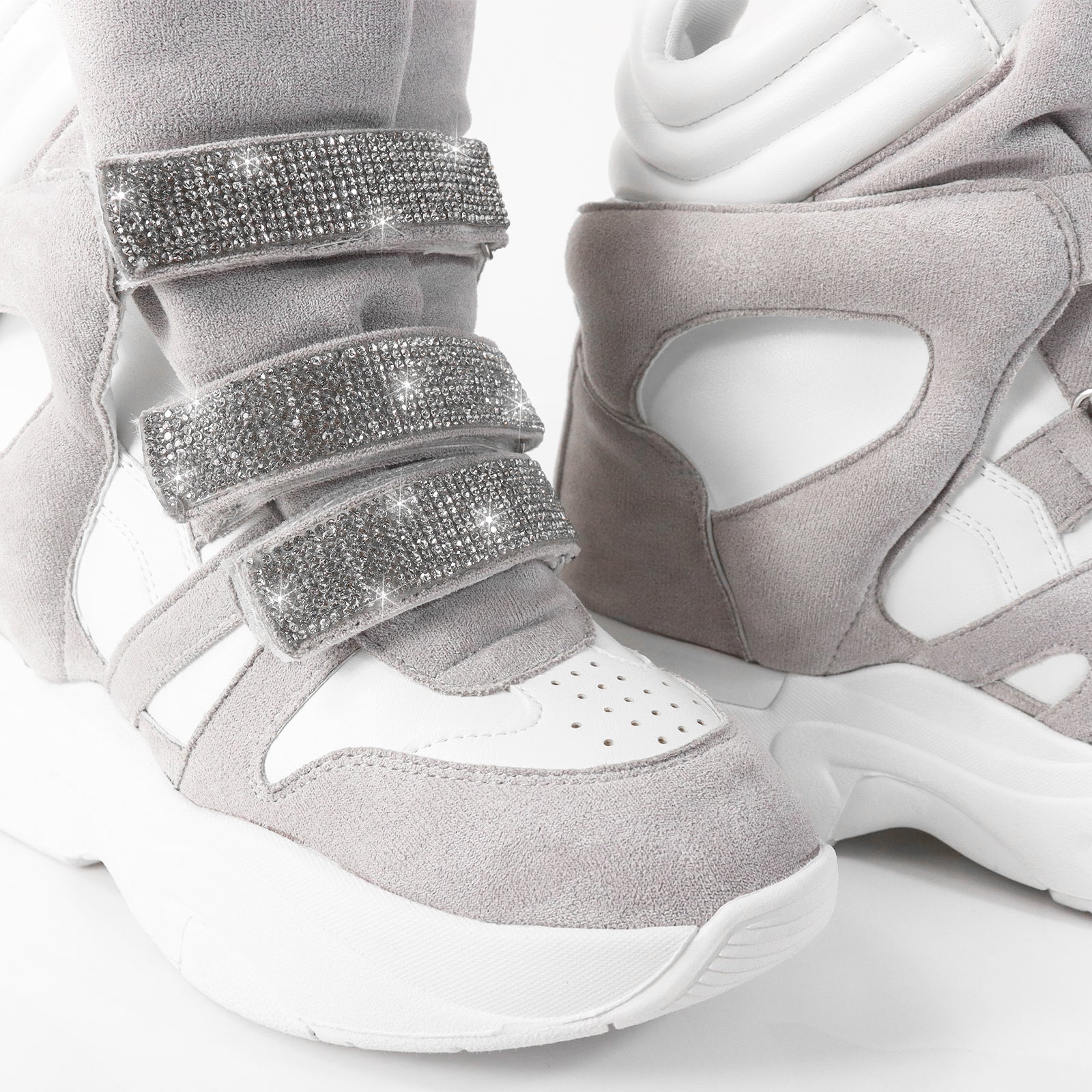 MARANTO-1 SPORTY RHINESTONE SNEAKER WEDGE WHITE