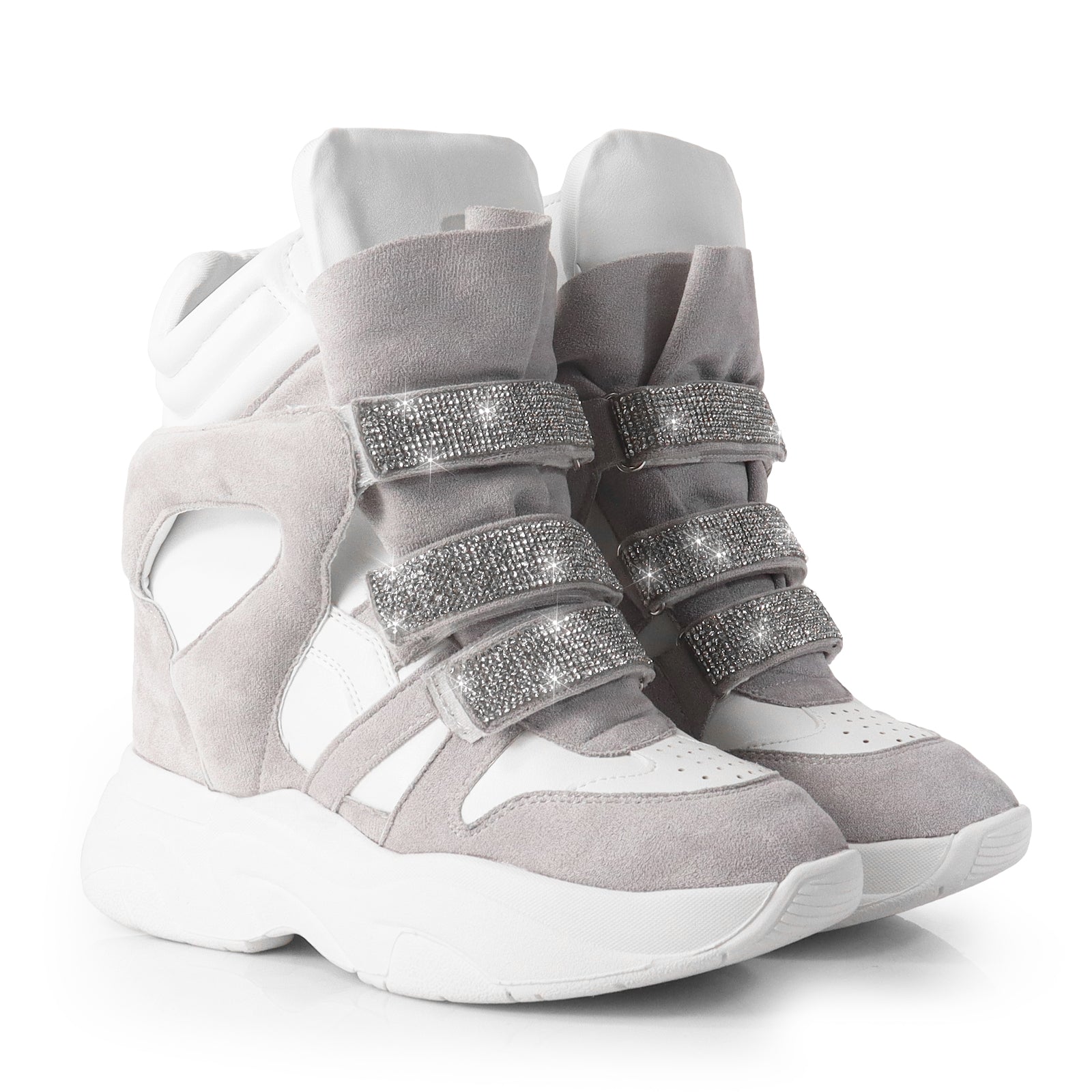 MARANTO-1 SPORTY RHINESTONE SNEAKER WEDGE WHITE