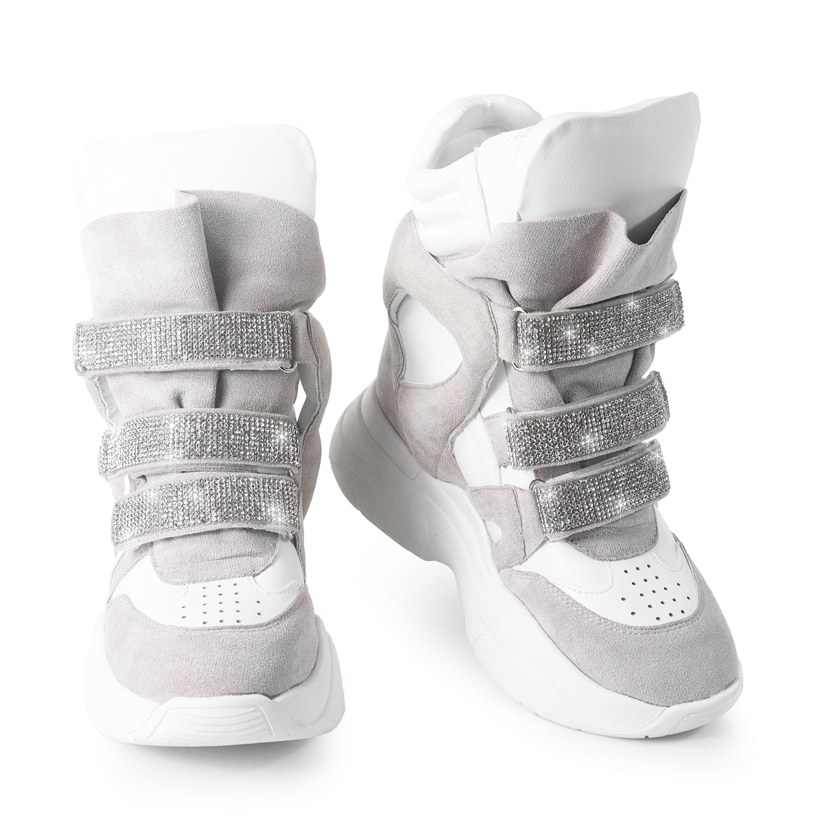 MARANTO-1 SPORTY RHINESTONE SNEAKER WEDGE WHITE