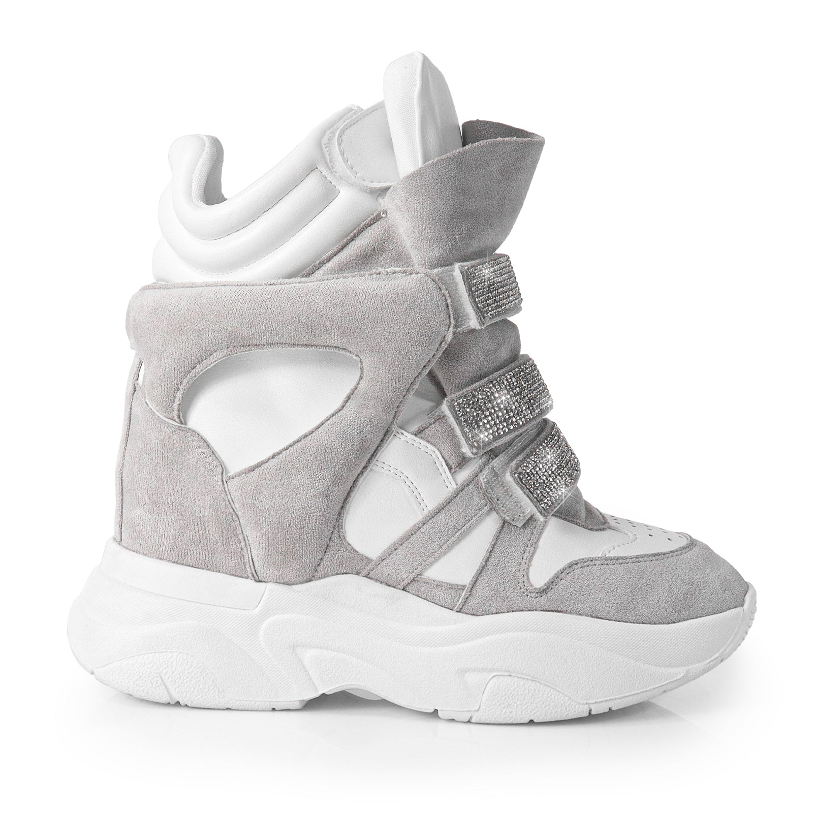 MARANTO-1 SPORTY RHINESTONE SNEAKER WEDGE WHITE