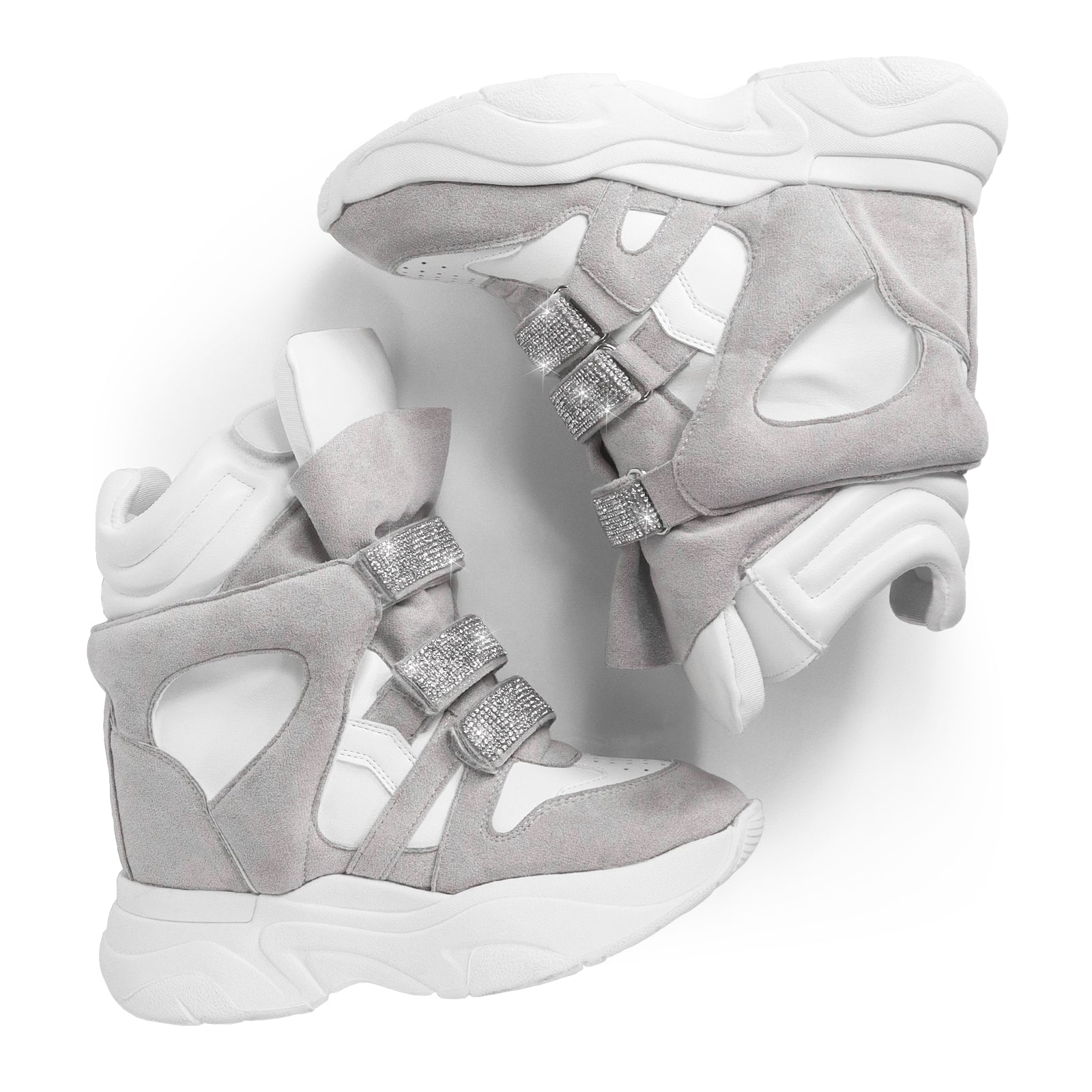 MARANTO-1 SPORTY RHINESTONE SNEAKER WEDGE WHITE