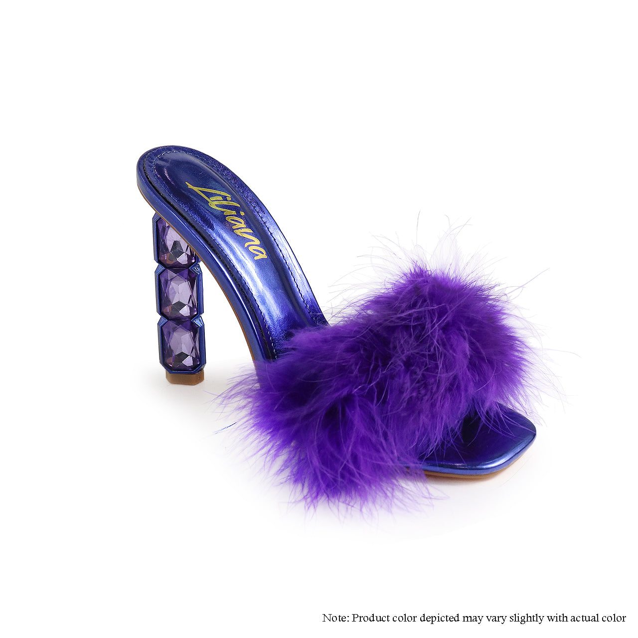 MARGE-3 FEATHER MULE SQUARE RHINESTONE HEEL - PURPLE