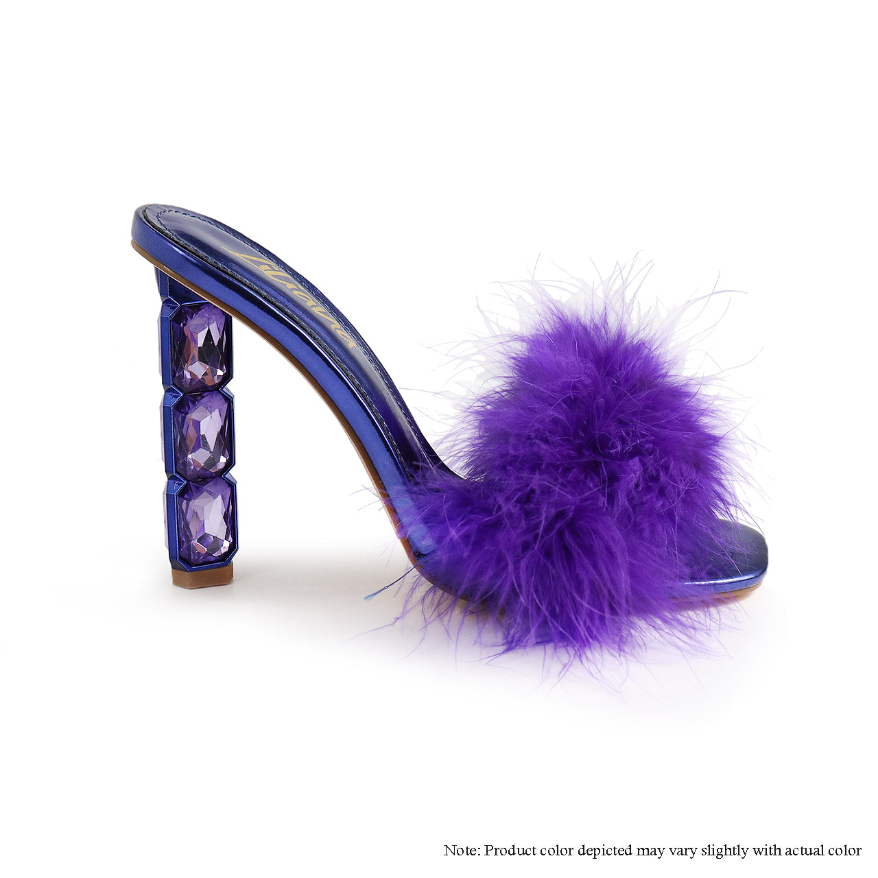 MARGE-3 FEATHER MULE SQUARE RHINESTONE HEEL - PURPLE