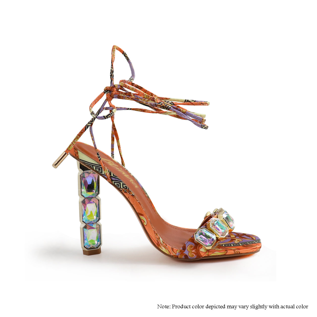 MARGE-4 TIE-UP SQUARE RHINESTONE HEEL - PURPLE MULTI